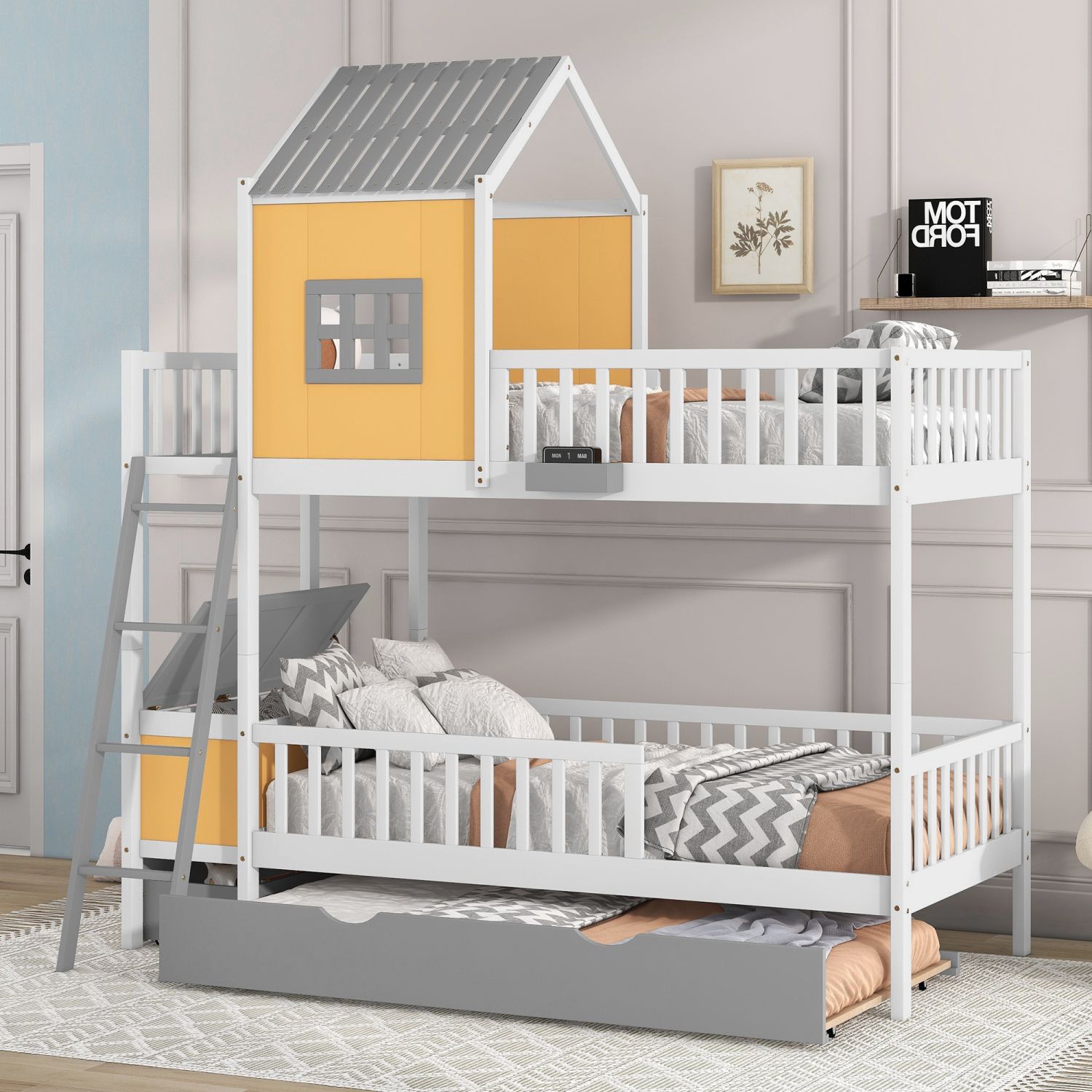 JASMODER LT501002AAL Yellow Twin Composite Platform Bed with Storage