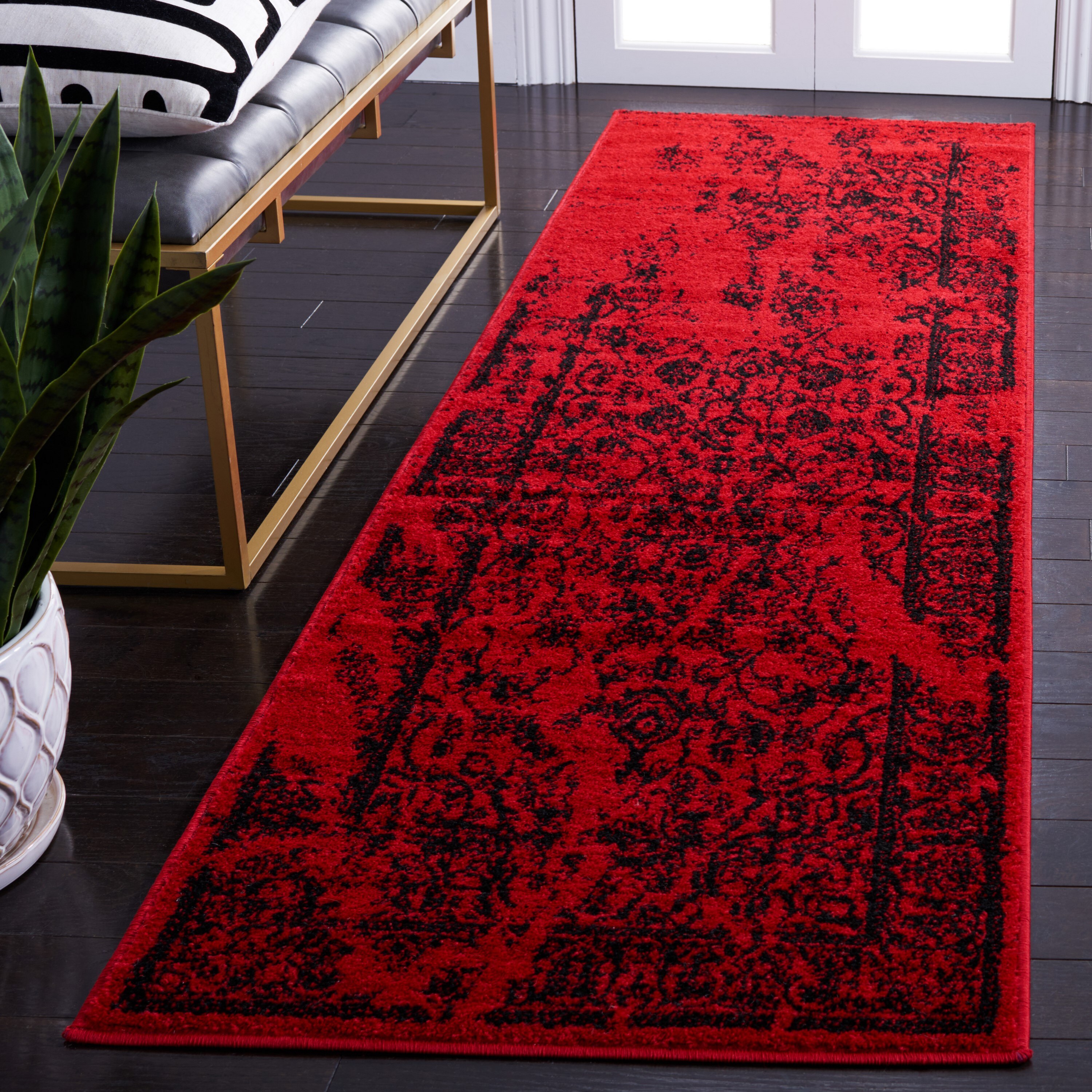 Safavieh ADR101F-216 Adirondack Plaza 2 x 16 (ft) Loomed Polypropylene Red/Black Rectangular Indoor Distressed/Overdyed Vintage Runner rug