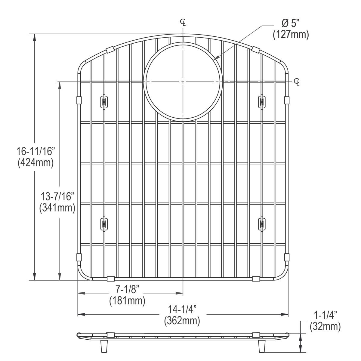 Elkay Polished Stainless Steel Rectangular Bottom Grid