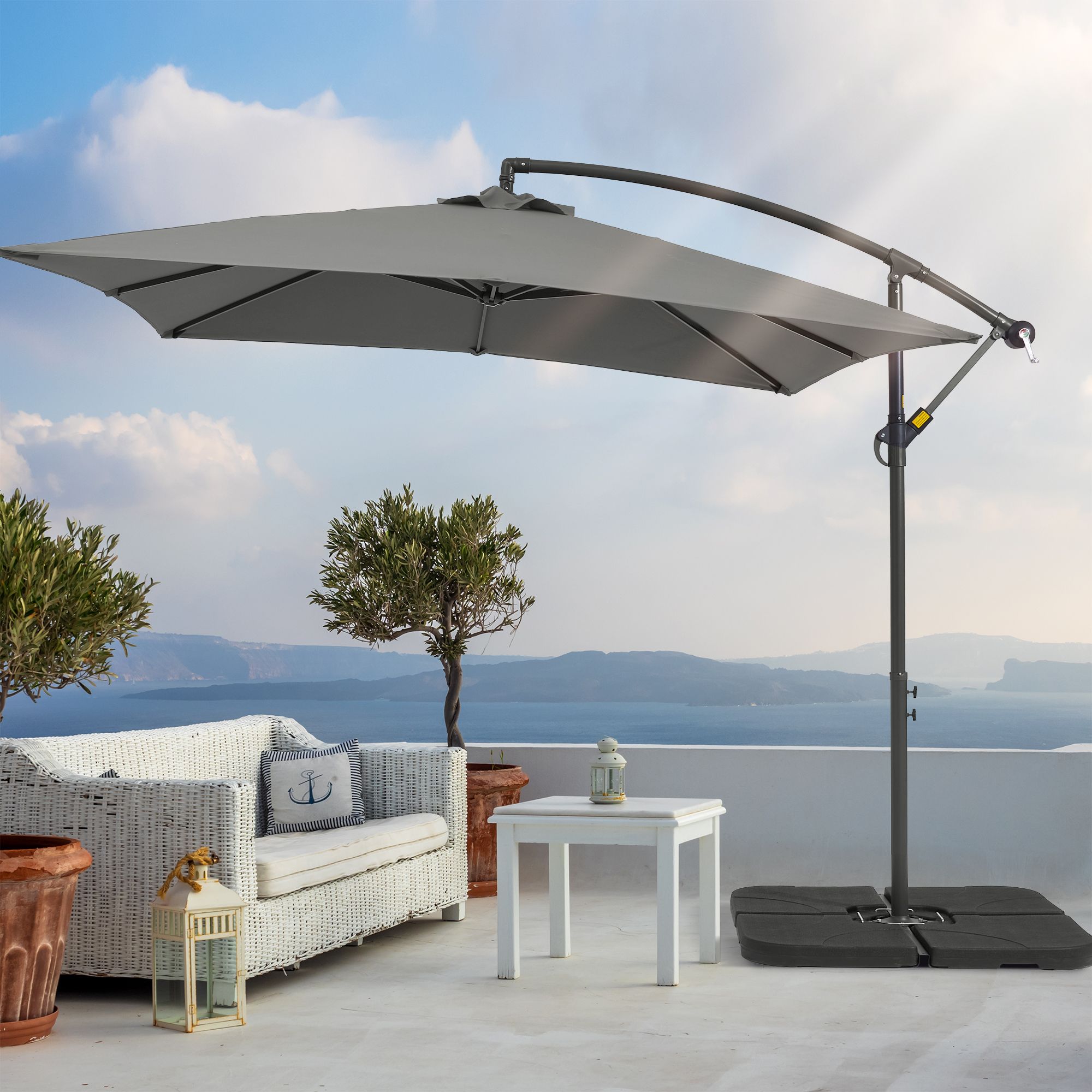 ACEGOSES LW-56GY 8.2-ft Steel Gray No-tilt Offset Patio Umbrella with Base
