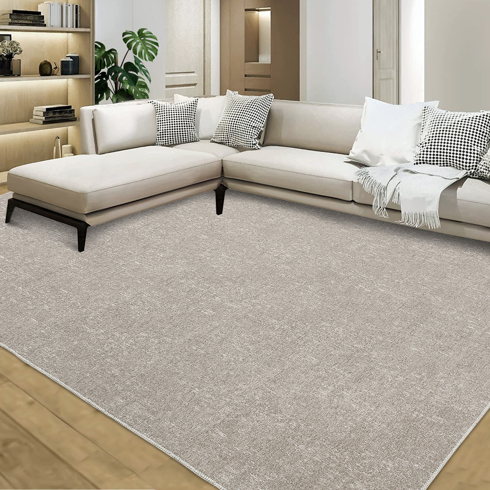 Garvee YXY-LO-PHO-104S55N1 9 x 12 (ft) Polyester Taupe Rectangular Indoor Solid Farmhouse/Cottage Machine washable Area rug