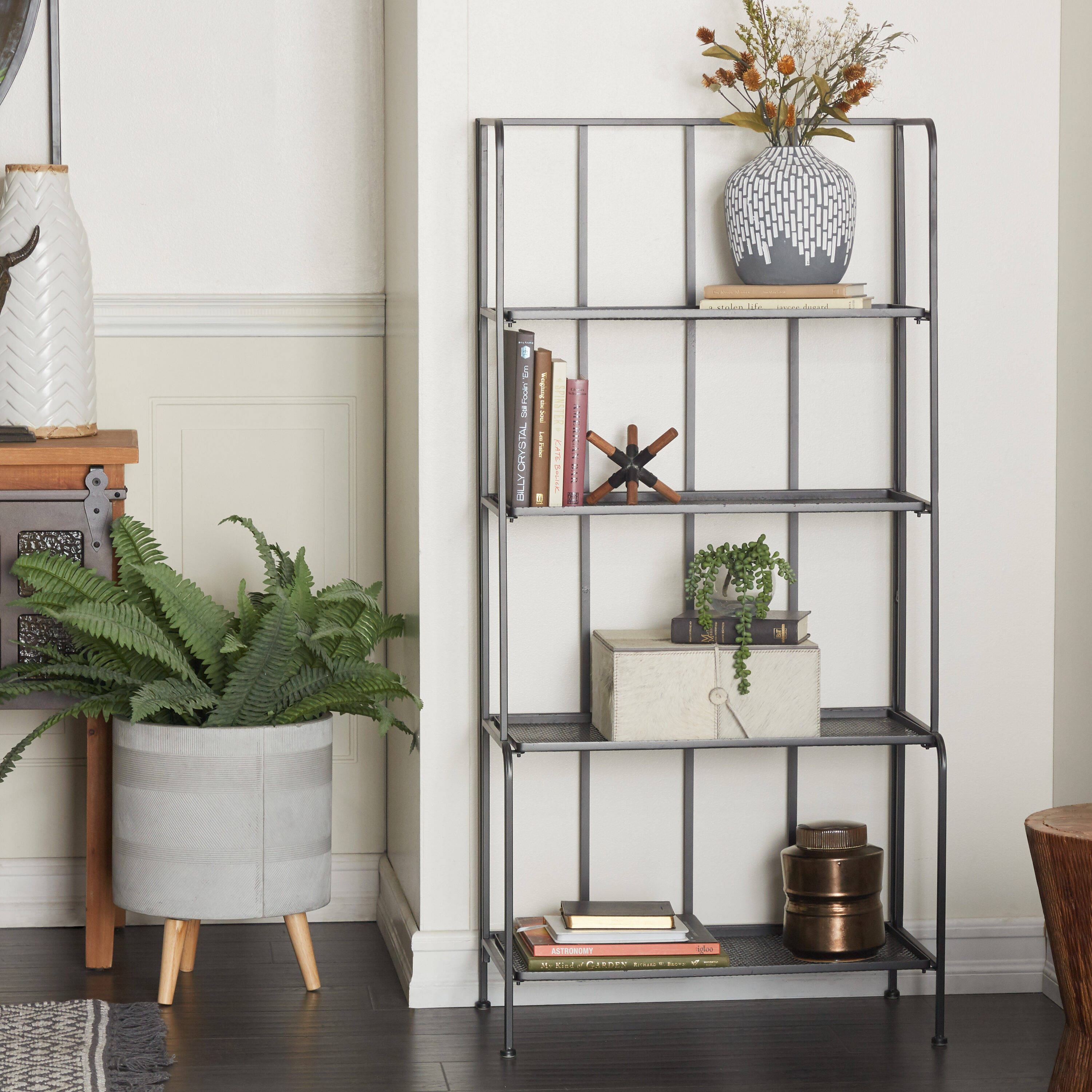 allen + roth Brown Metal 3-Shelf Bookcase (28-in W x 35.5-in H x 17.5-in D)