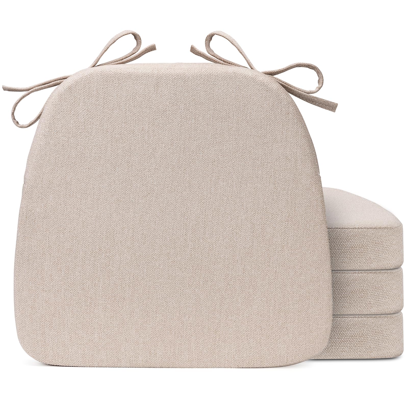 Afoxsos D Shaped Chair Cushions Set of 4 17 x 16 x 2 Inch Beige Dining Kitchen Seat Pads Removable Washable Cover Non Slip Ties Indoor Patio