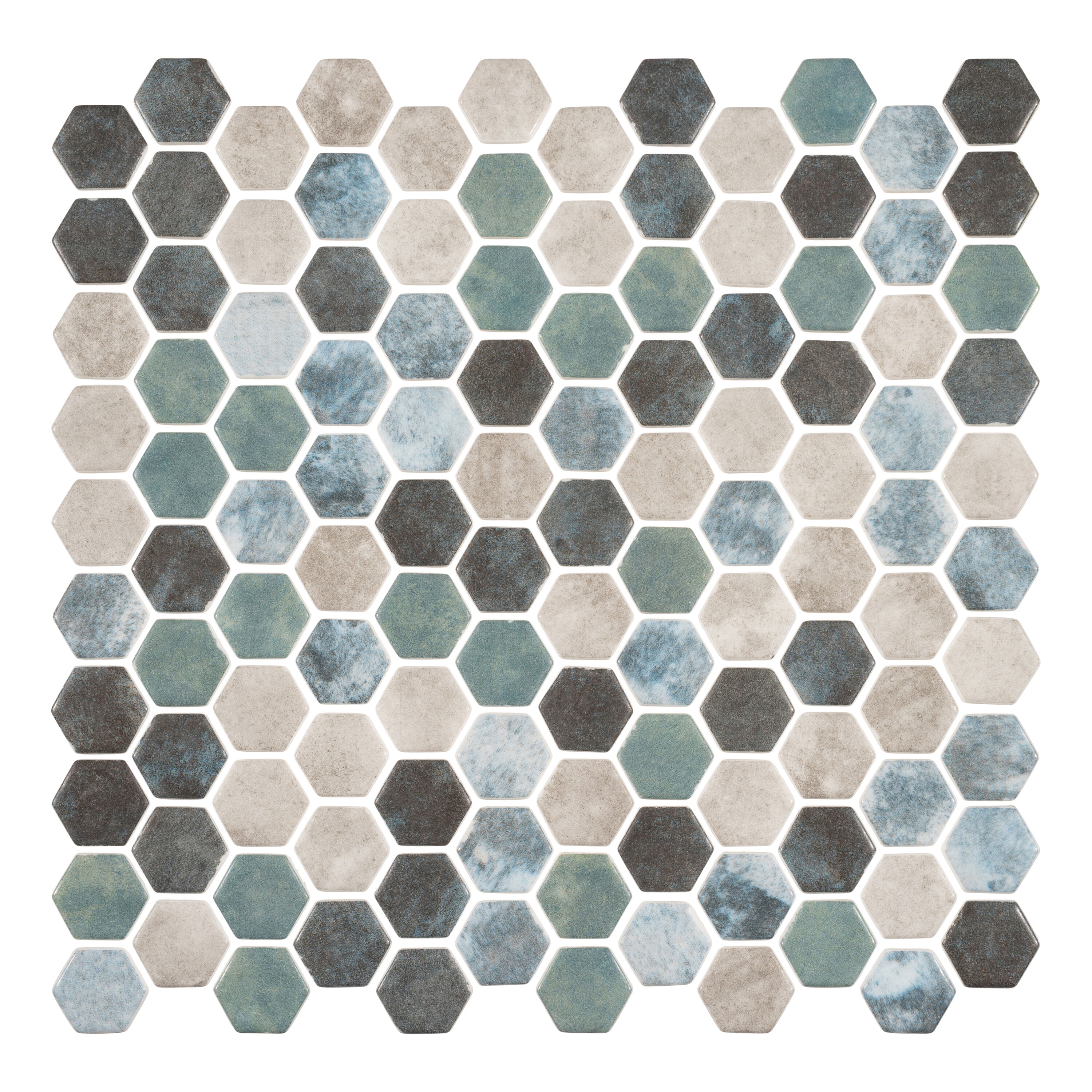 Andova Tiles ANDTRI570 TRILLION Peacock 12-in x 12-in Matte Recycled Glass Patterned Hexagon Mosaic Floor and Wall Tile (5.658-sq. ft/ Carton)