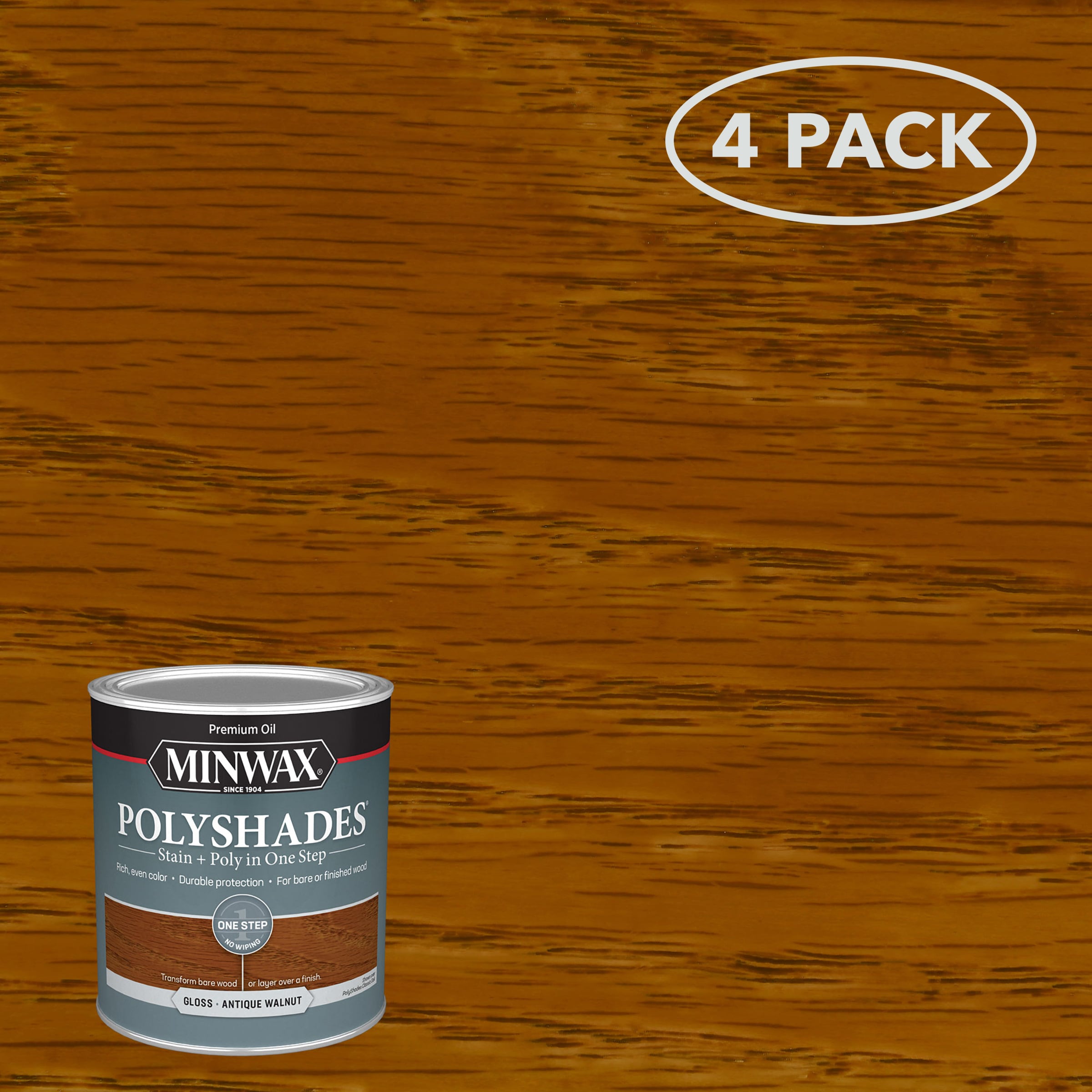 Minwax 61440444SOS PolyShades 4 -Pack Oil-based Antique Walnut Semi-transparent Gloss Interior Stain ( 1-quart )
