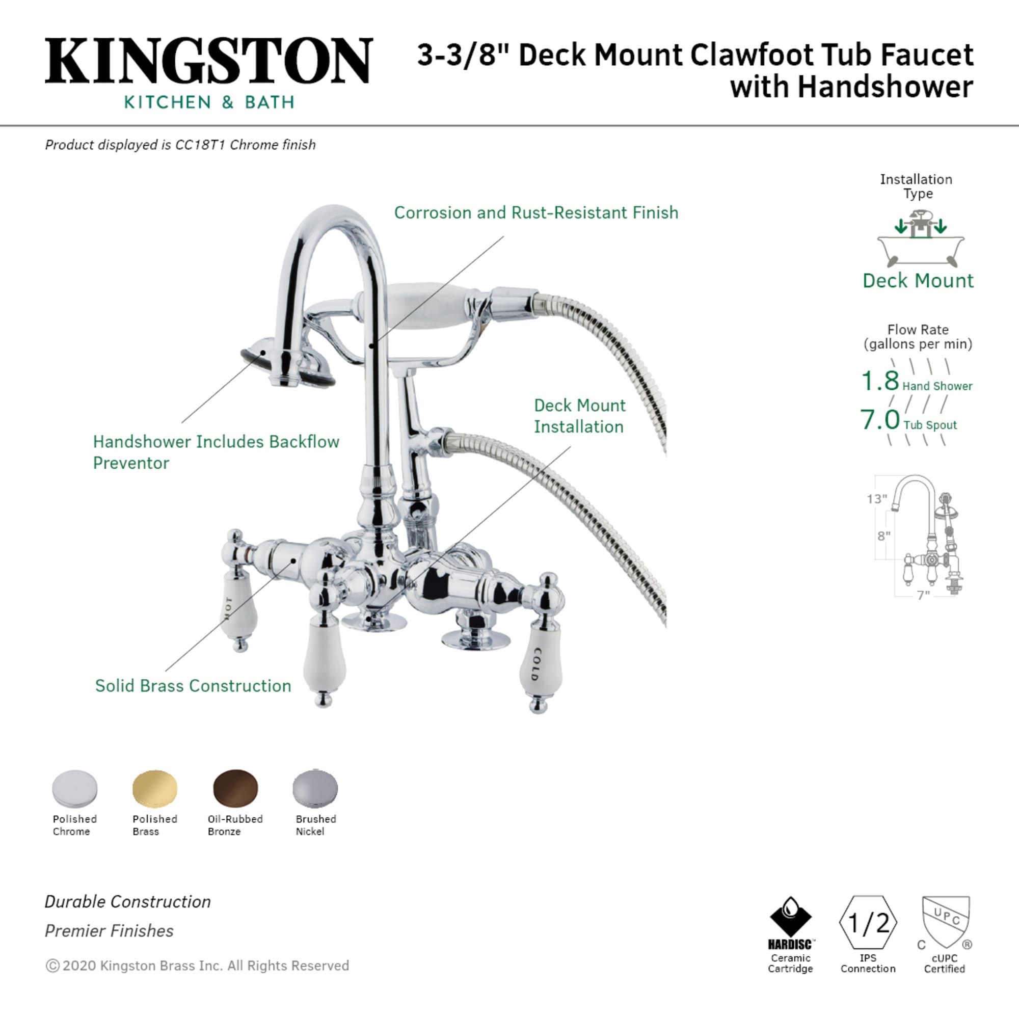 Kingston Brass WLCC18T1 Roman-Tub-Faucets - View #3