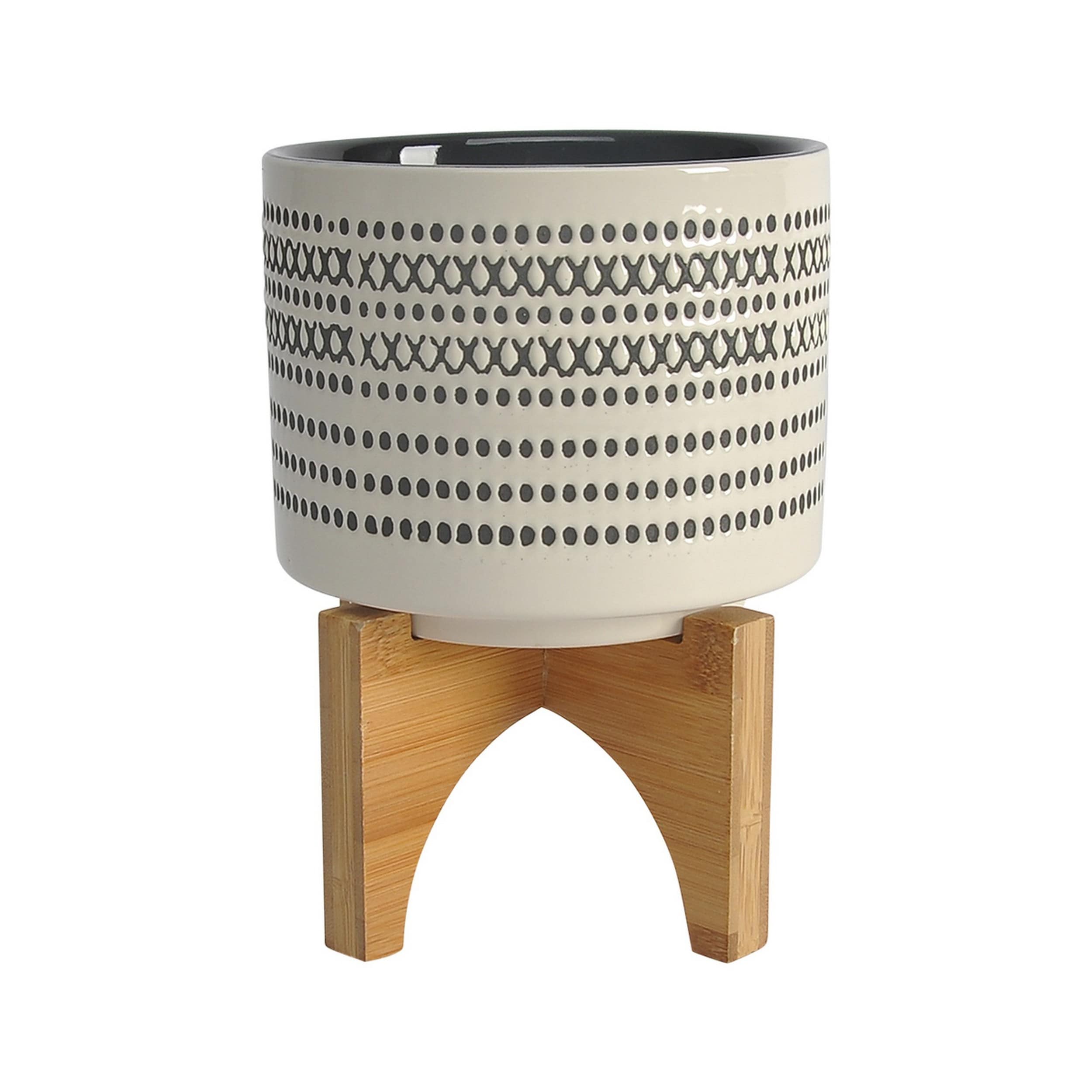 Benzara BM266236 Round 5-in W x 7-in H Gray Ceramic Indoor/Outdoor Planter