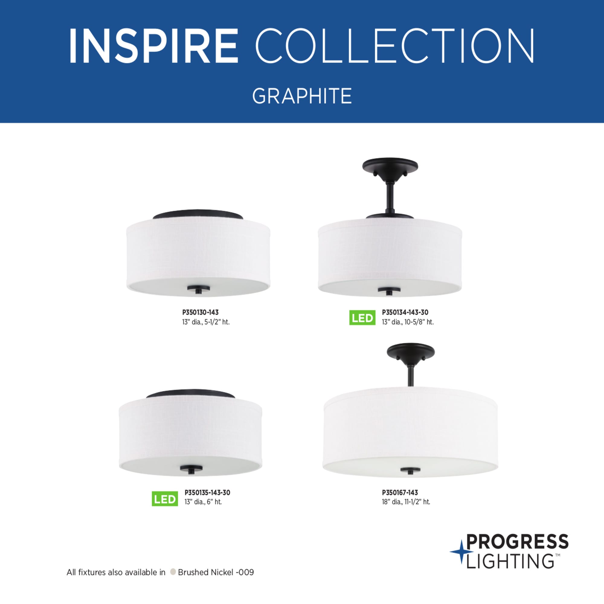 Progress Lighting Inspire LED 1-Light Graphite LED Semi-Flush