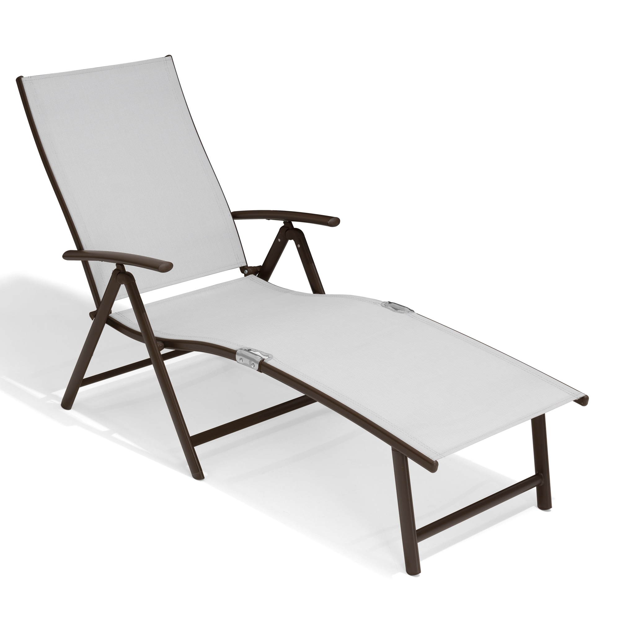Crestlive Products CL-LG001GRN-1 Folding Patio Chaise Lounge Chair for Outside light Gray Aluminum Frame Stationary Chaise Lounge Chair with Gray Textilene Mesh Seat