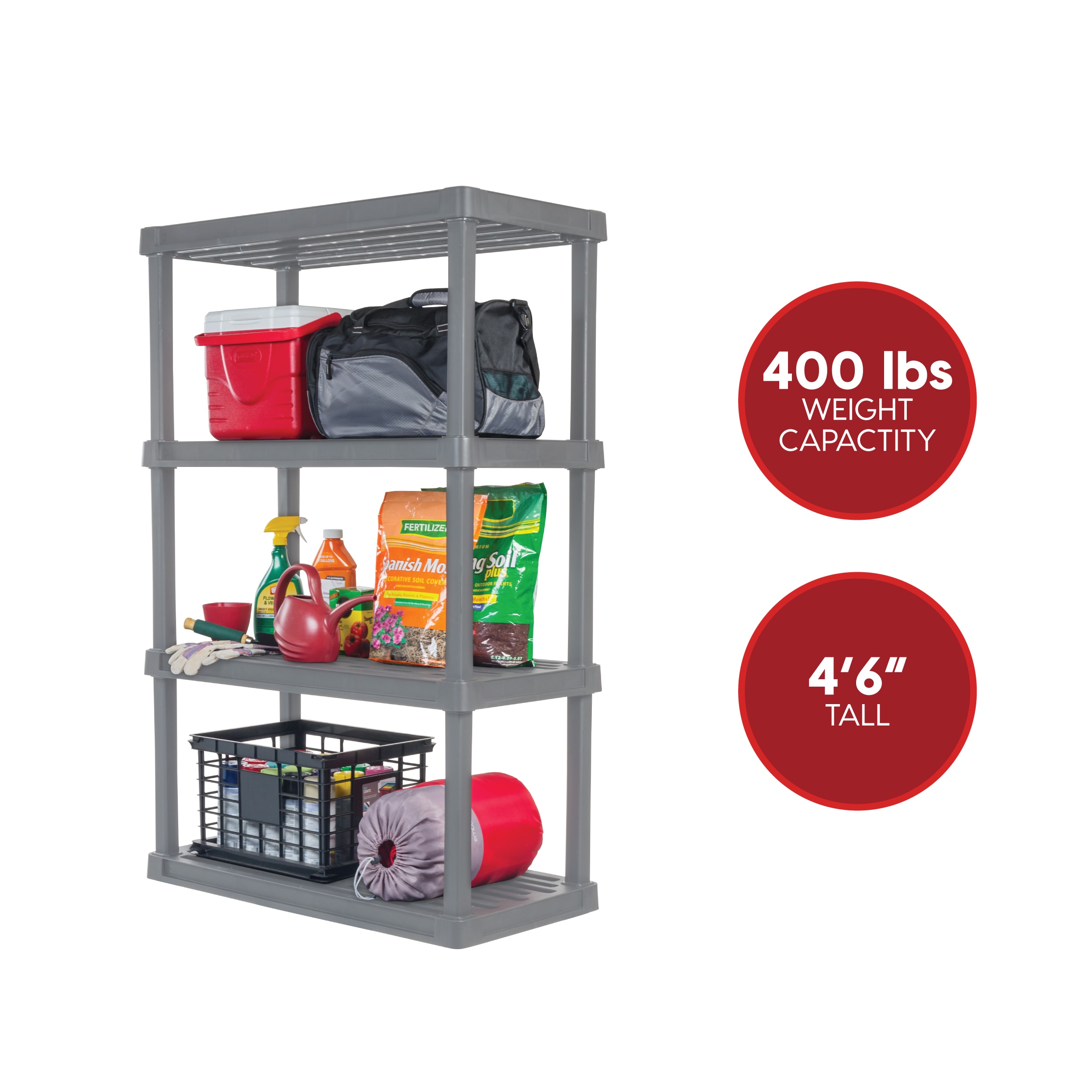 Gray 4-Tier Plastic Utility Storage Shelves