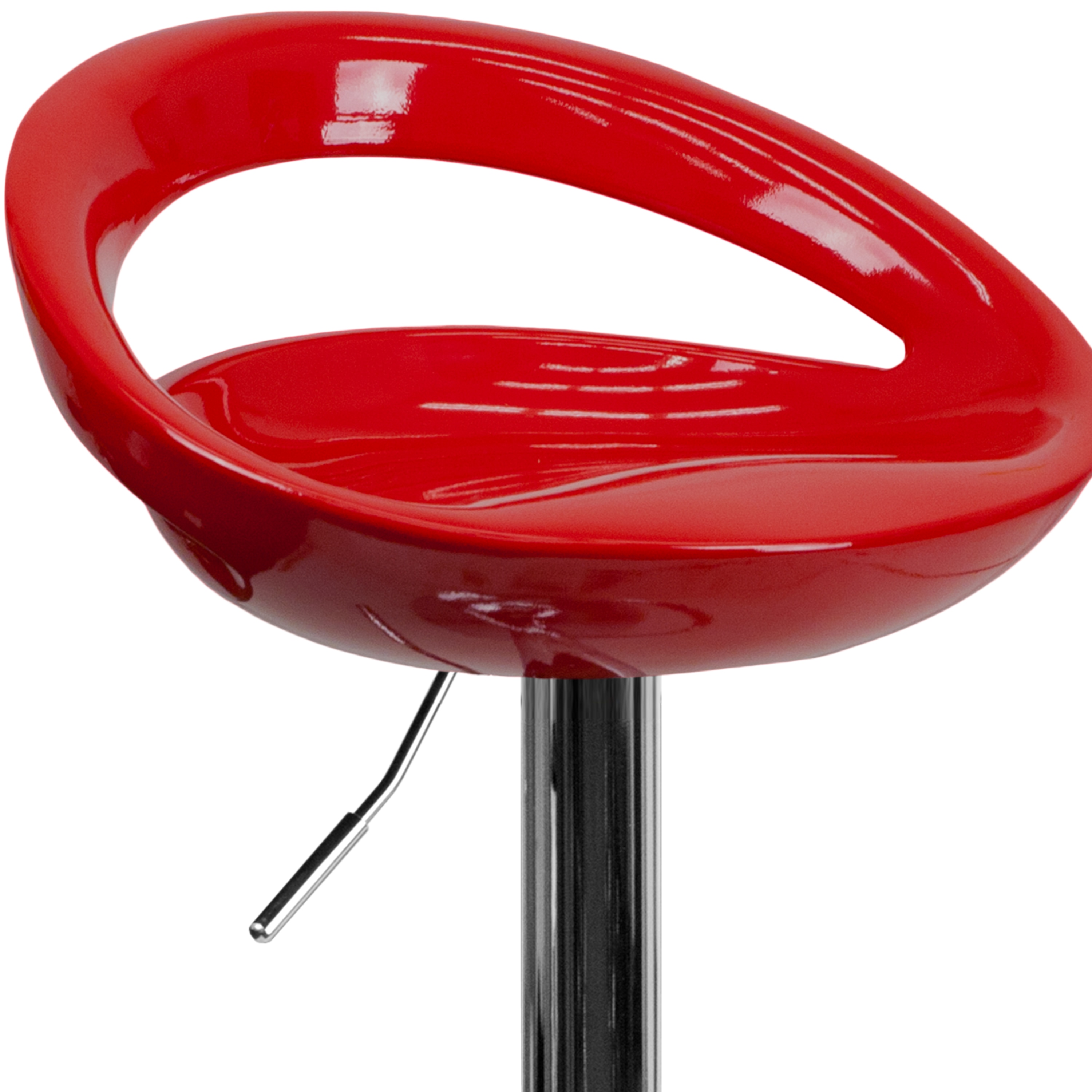 Modern Red Adjustable Swivel Barstool with Chrome Base