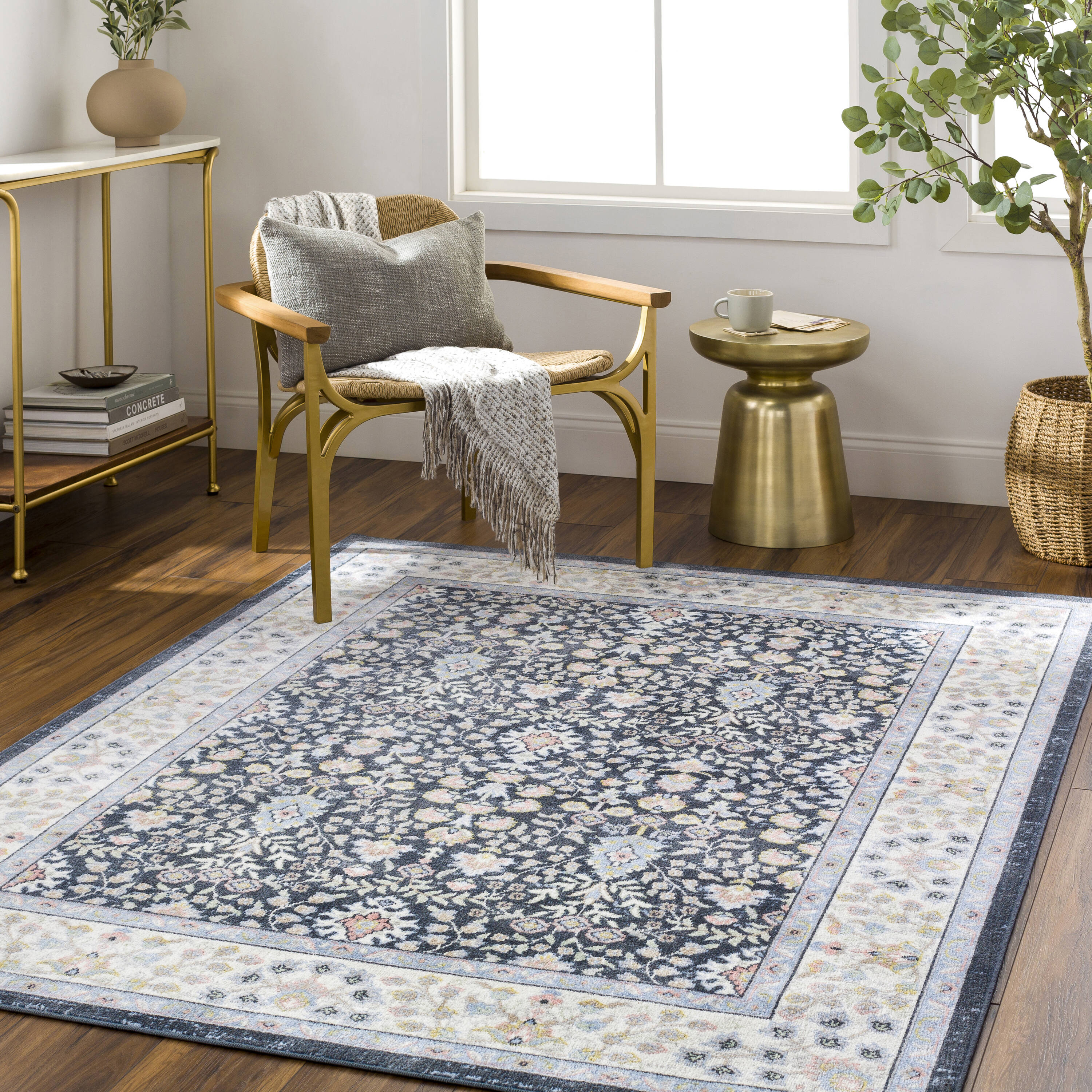 Livabliss LVR2354-71010 Lavadora 8 x 10 (ft) Polyester Dark Blue Rectangular Indoor Medallion Vintage Machine washable Area rug