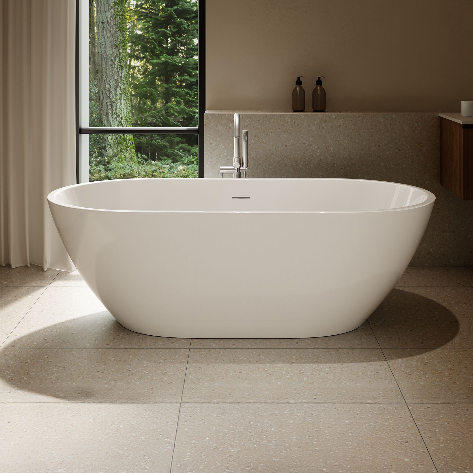 OVE Decors - Ayago 30-in x 66-in White Acrylic Oval Freestanding Soaking Bathtub with Drain ( Fro...