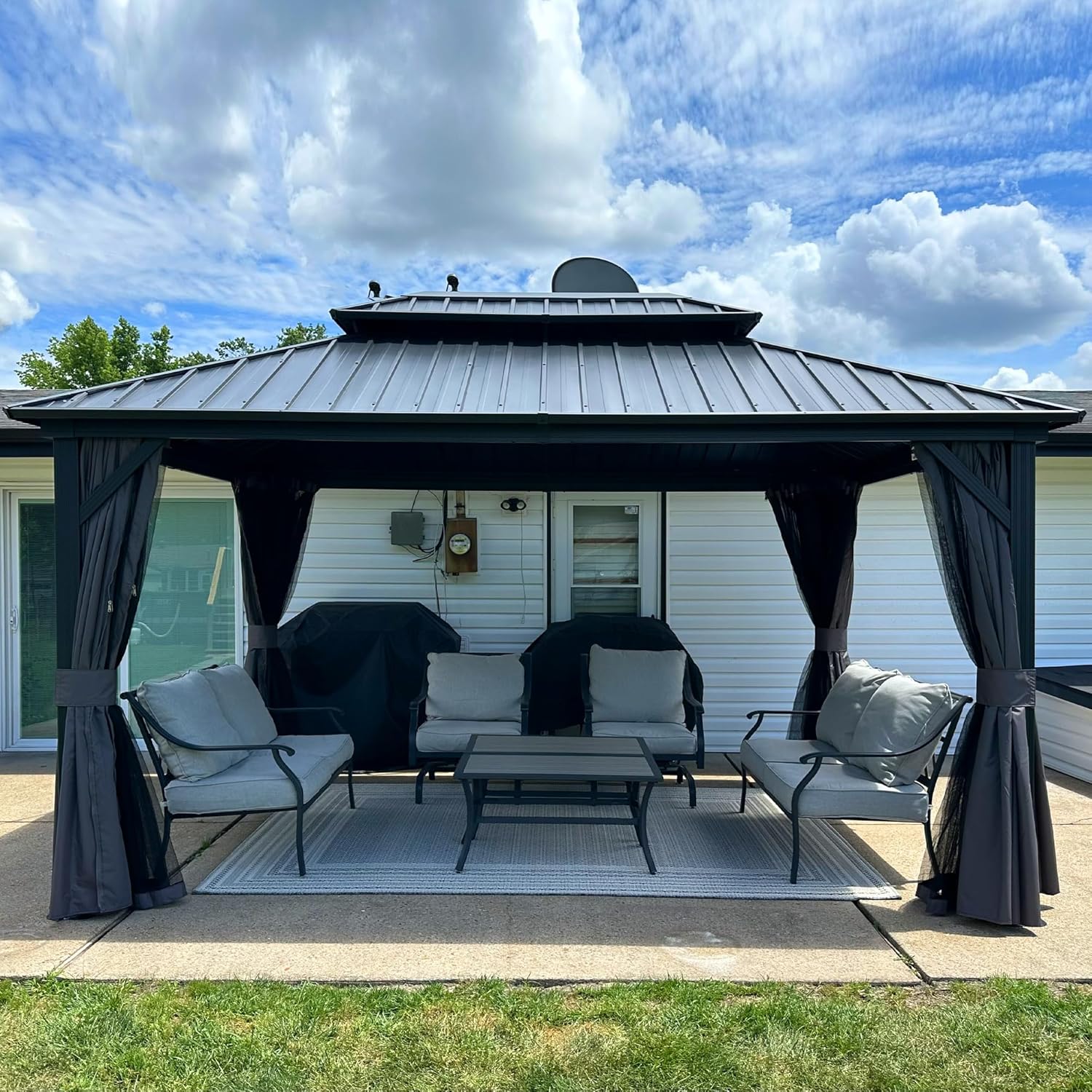 PURPLE LEAF LS04JJG1014 14-ft x 10-ft Gazebo Gray Gazebo with Hardtop Roof
