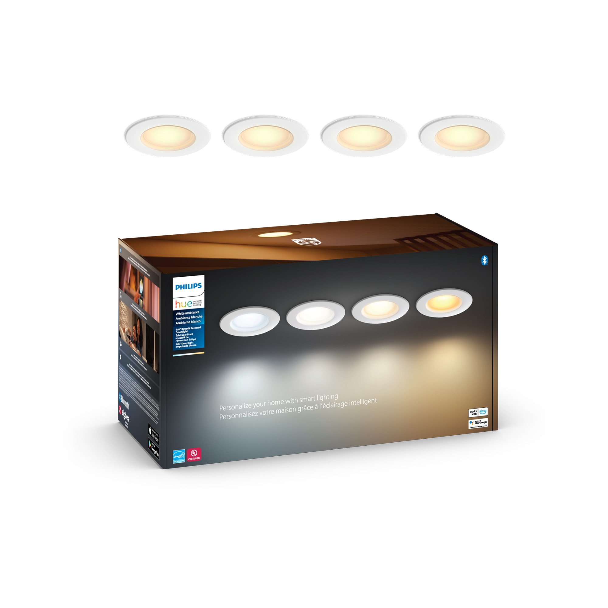 Algebraïsch gezagvoerder Immigratie Philips Philips Hue Bluetooth Compatibility White 5-in or 6-in 1100-Lumen  Switchable White Round Dimmable LED Recessed Downlight (4-Pack) in the  Recessed Downlights department at Lowes.com