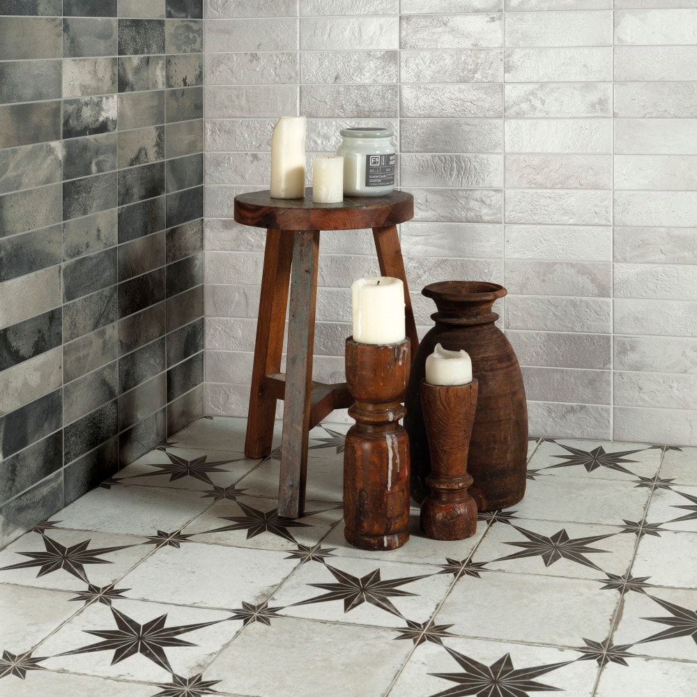 Affinity Tile Kings Star Ara Nero 18-in x 18-in Matte Ceramic Patterned  Tile (10.95-sq. ft/ Carton) in the Tile department at