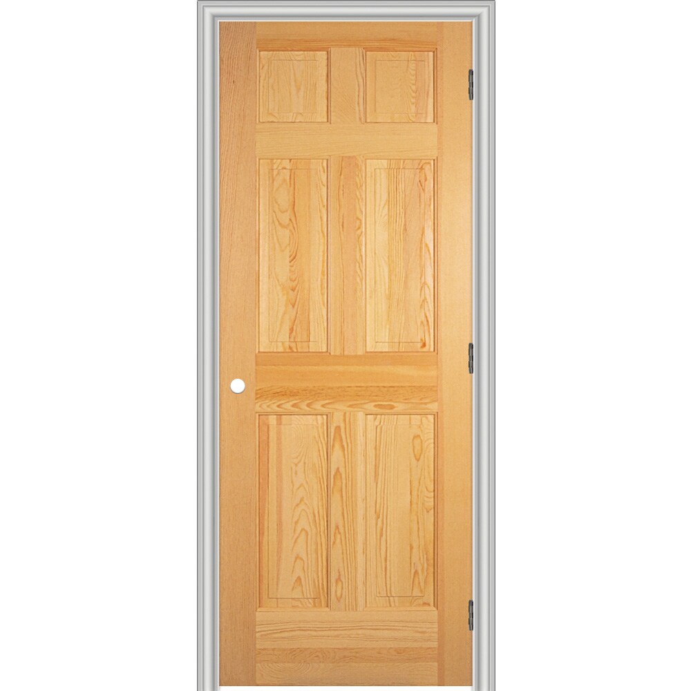 RELIABILT JW101200090NK 6 Panel Pine 32-in x 80-in Unfinished 6-panel Unfinished Pine Wood Reversible/Universal Single Prehung Interior Door