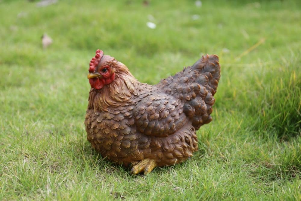 Life-Like Brown Polyresin Squatting Hen Garden Statue
