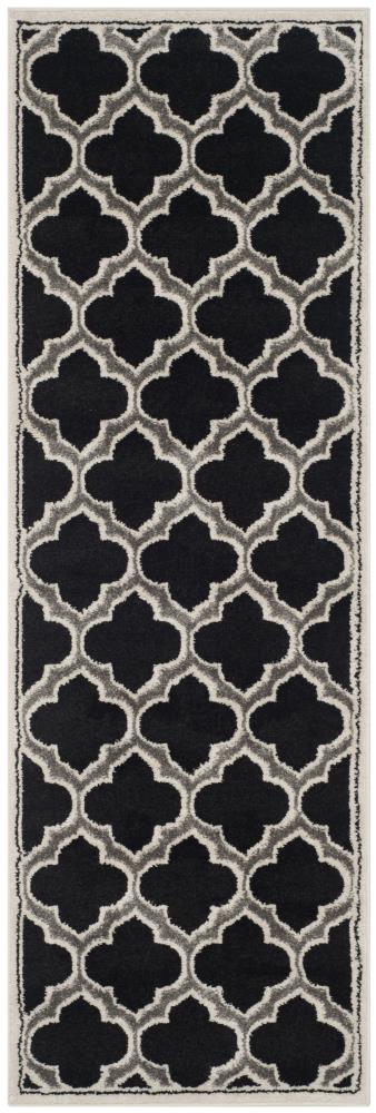 Safavieh AMT412G-27 Moroccan 2 x 7 (ft) Loomed Polypropylene Anthracite/Ivory Rectangular Indoor/Outdoor Trellis Runner rug