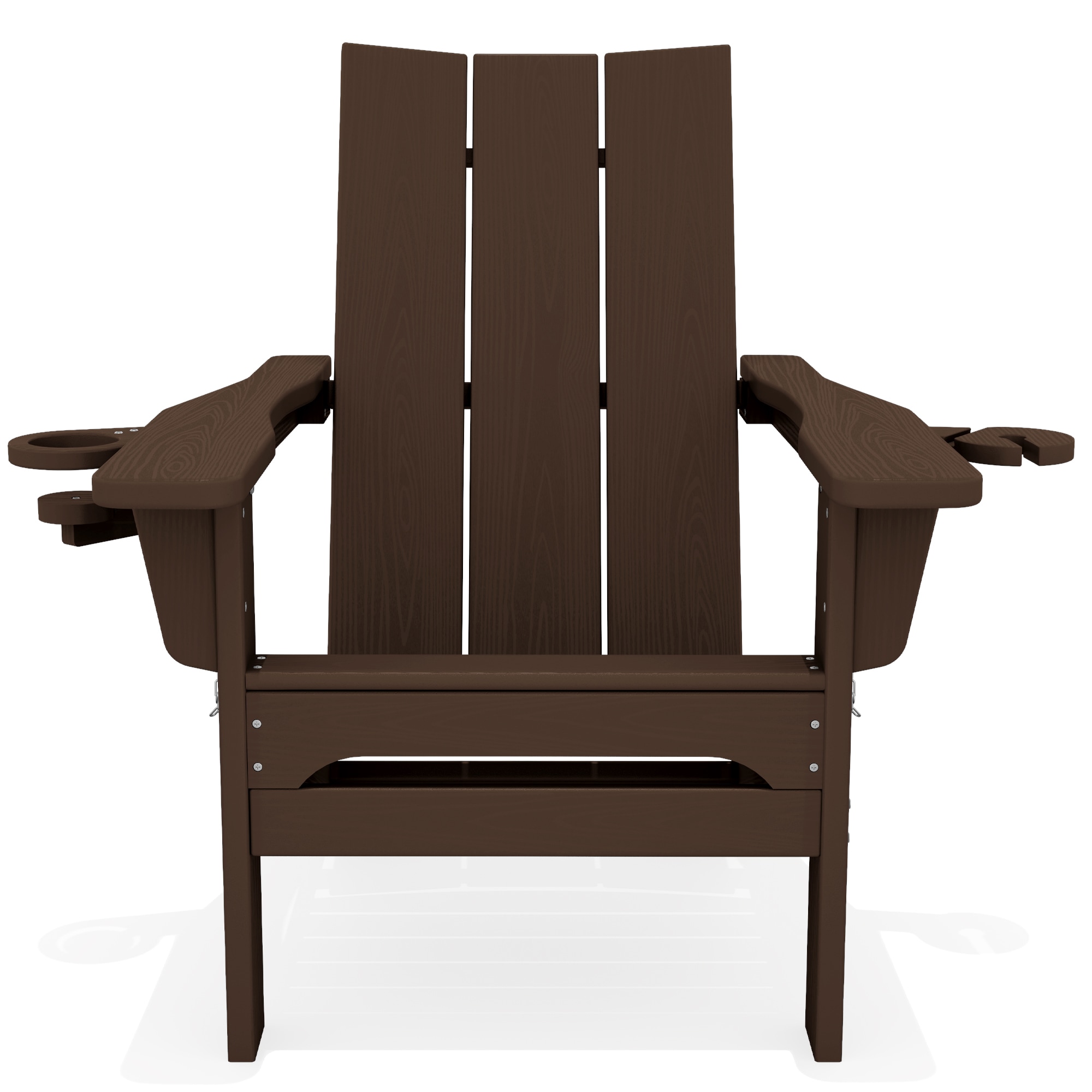 VOUA Folding Adirondack Chair with Dual Cup Holders Coffee HDPE Frame Stationary Adirondack Chair with Slat Seat