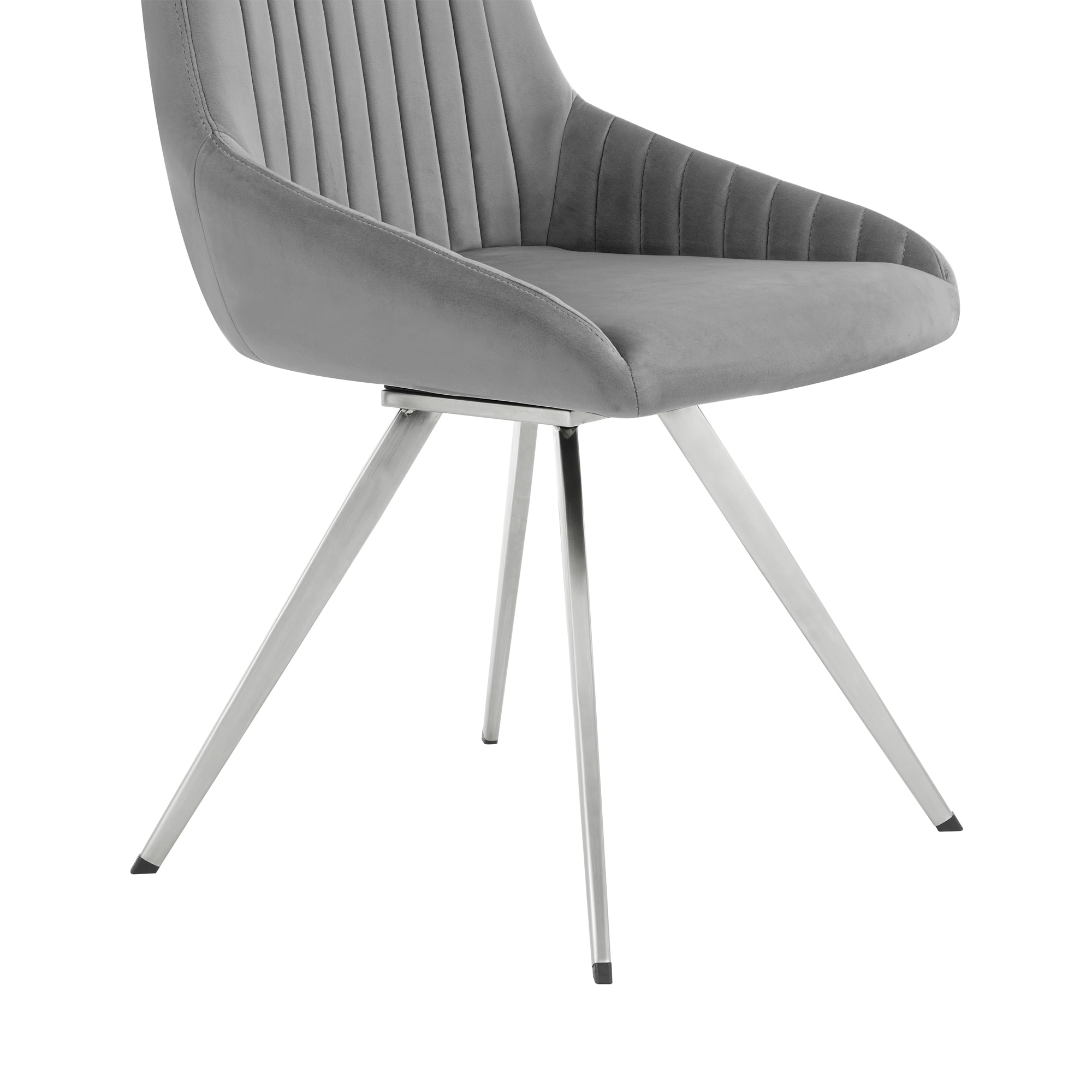 Contemporary Gray Velvet Upholstered Swivel Dining Chair