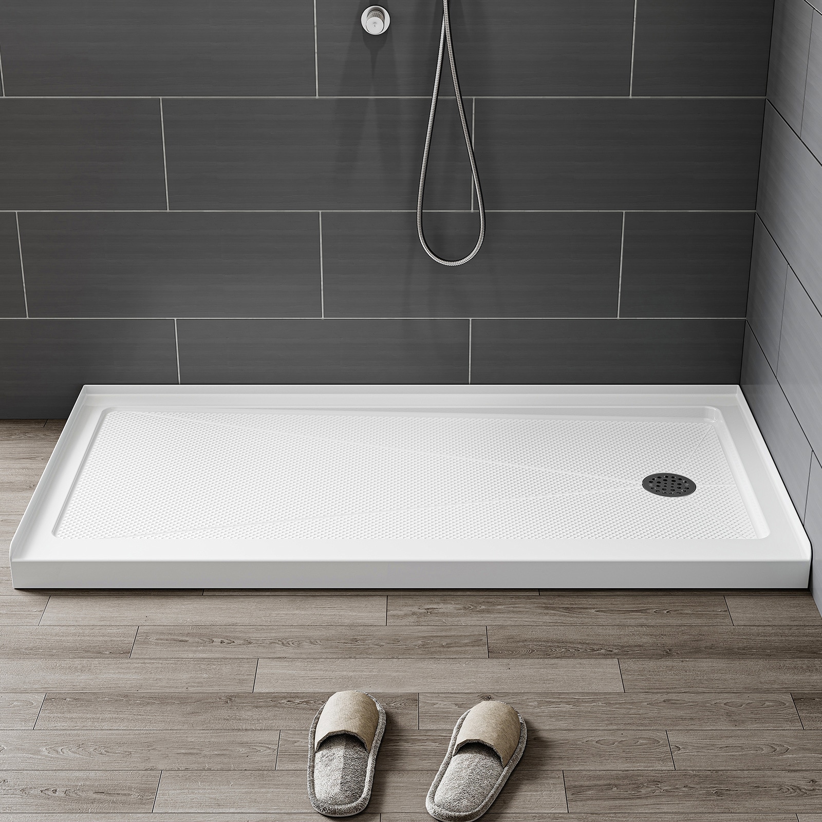 HOROW Cozy Living 30-in W x 60-in L Right White Rectangle Single Threshold Shower Pan Base with 2.5-in H Threshold