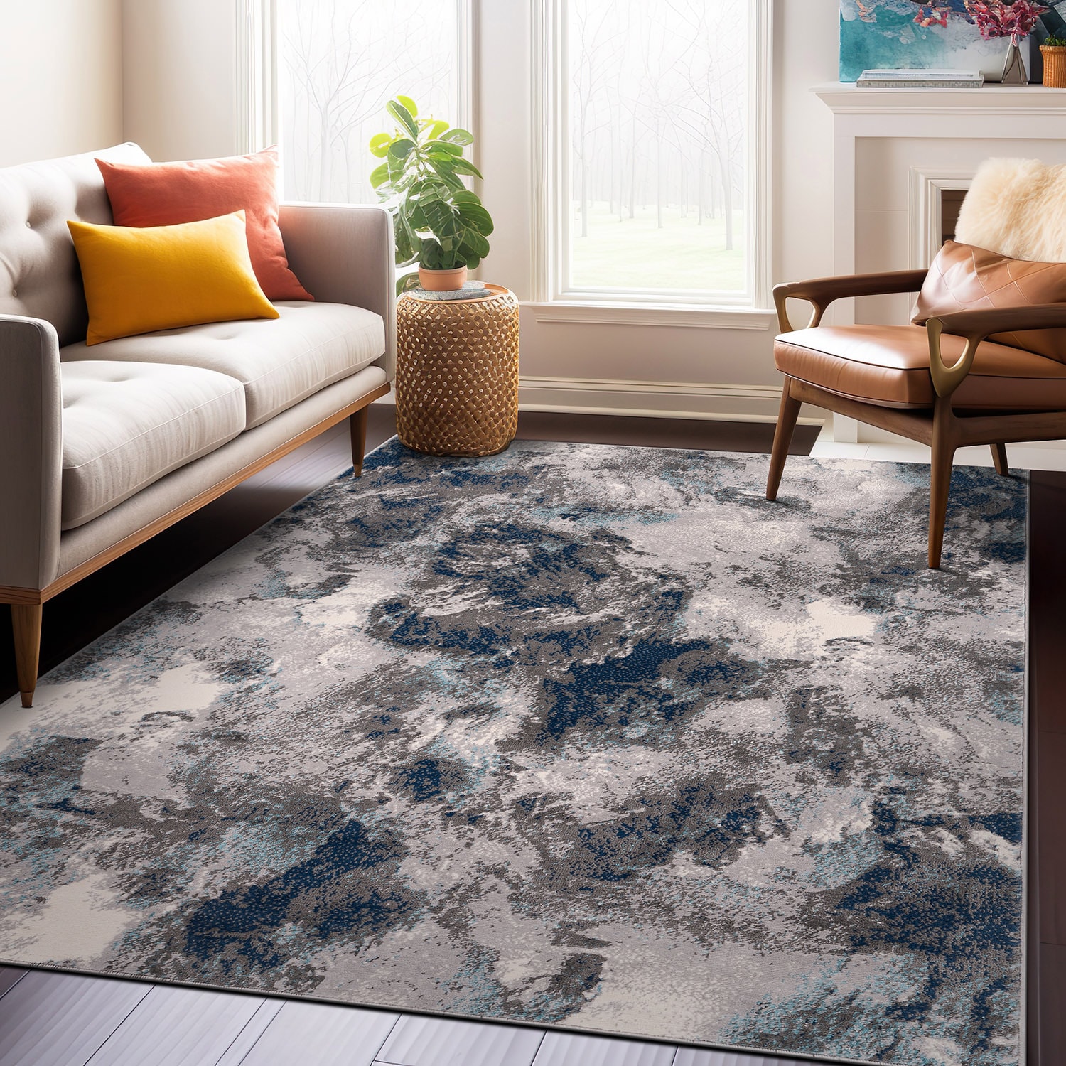 World Rug Gallery 4054BLUE5X7 5 x 7 (ft) Loomed Polypropylene Blue Rectangular Indoor Abstract Vintage Area rug