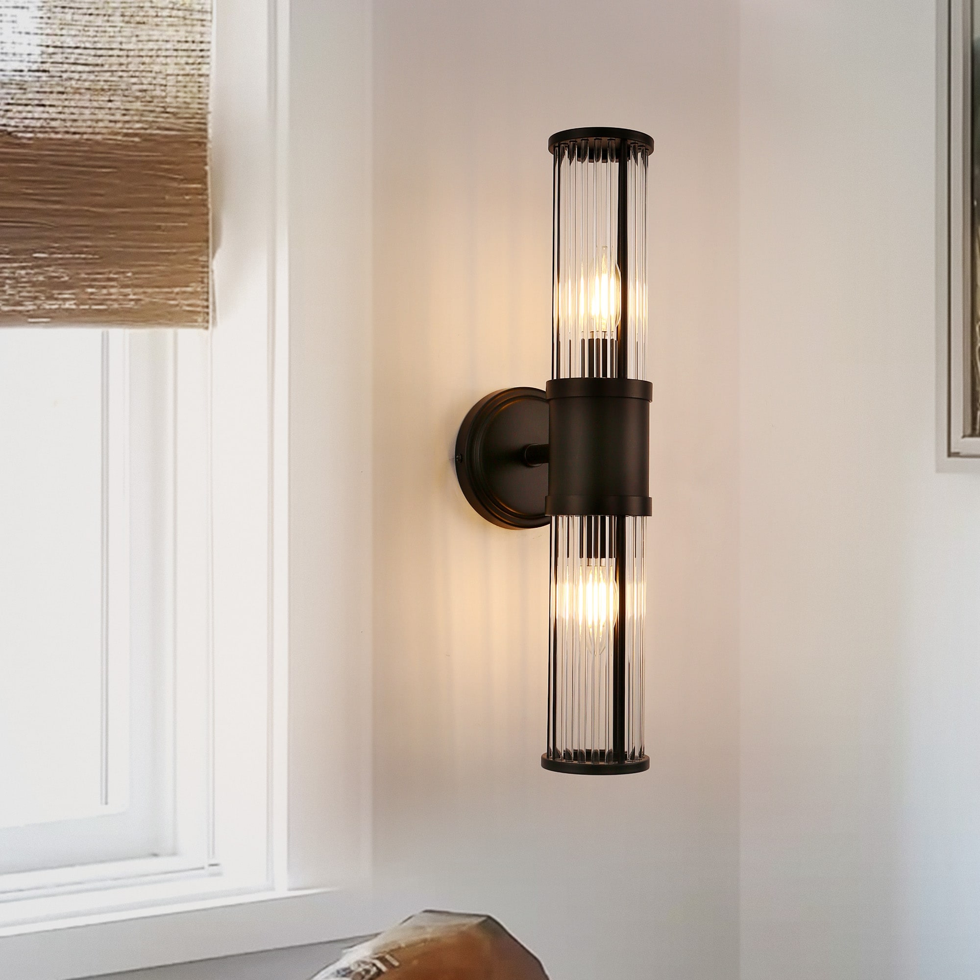 YANSUN LA-LQ-JQ32601BBL-11 19.6-in 2 -Light Matte Black Industrial Vanity light