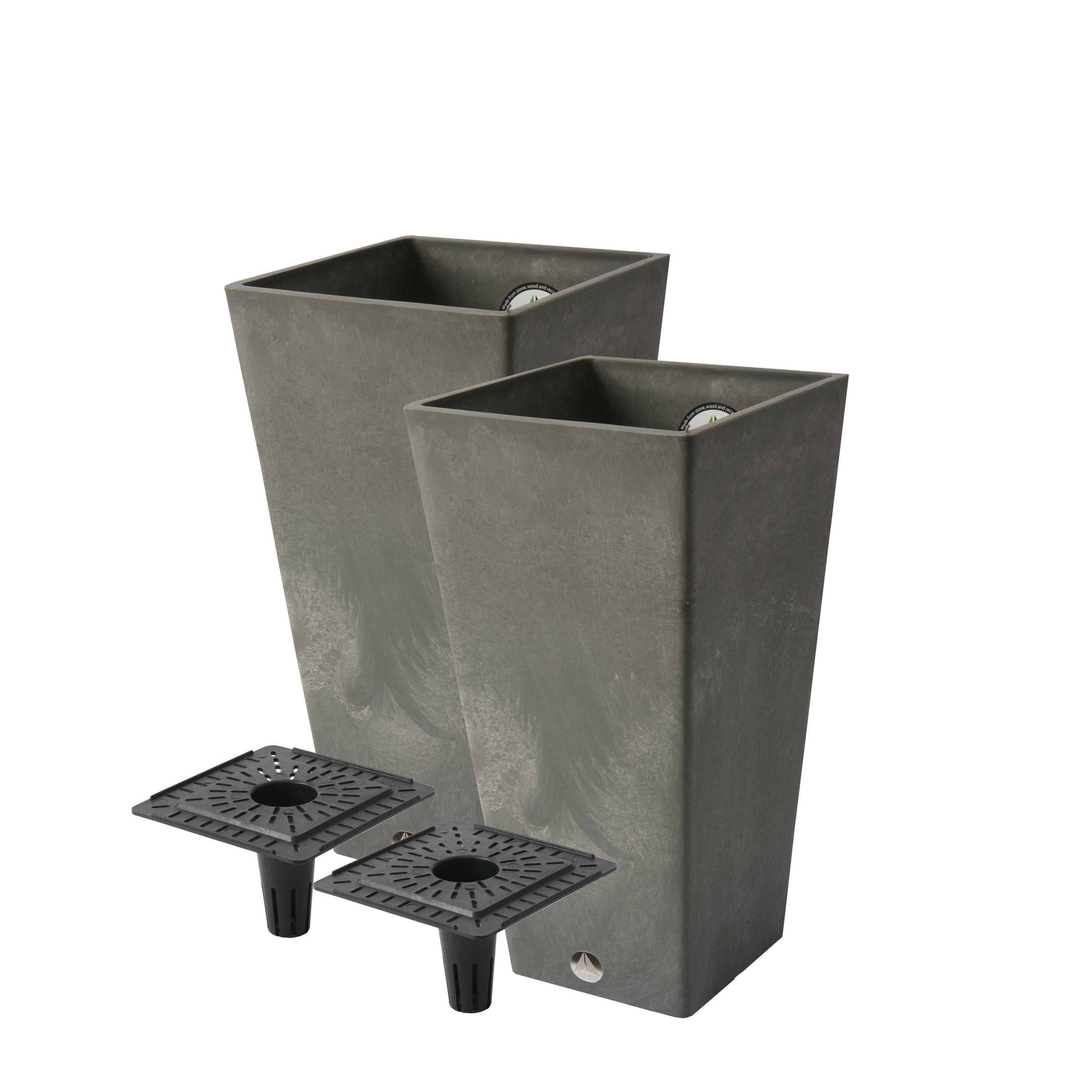Algreen Products 17631 2 -Pack Square 20.0-in W x 20-in H x 20-in D Gray Mixed/Composite Indoor/Outdoor with Self Watering Planter