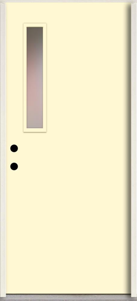RELIABILT LO1063433 Spotlights 36-in x 80-in x 4-5/8-in Fiberglass 1/4 lite Right-hand inswing Bisque Paint Painted Prehung Front Door Insulating core