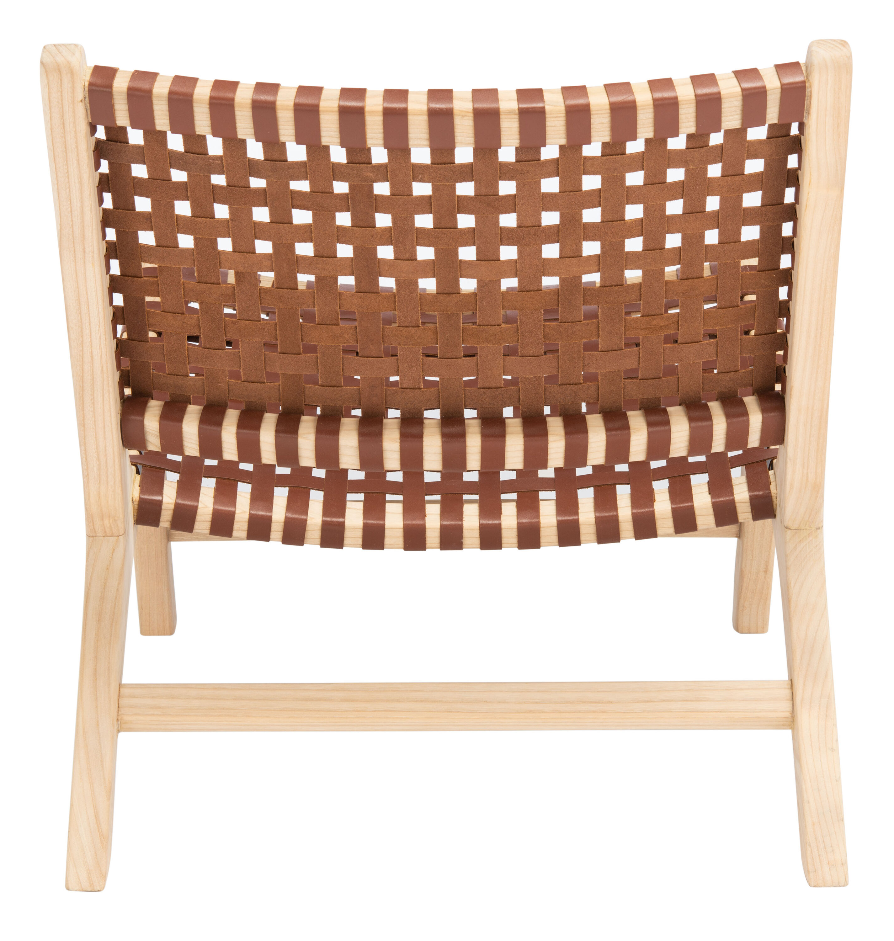 Luna Cognac Leather and Natural Wood Woven Accent Chair