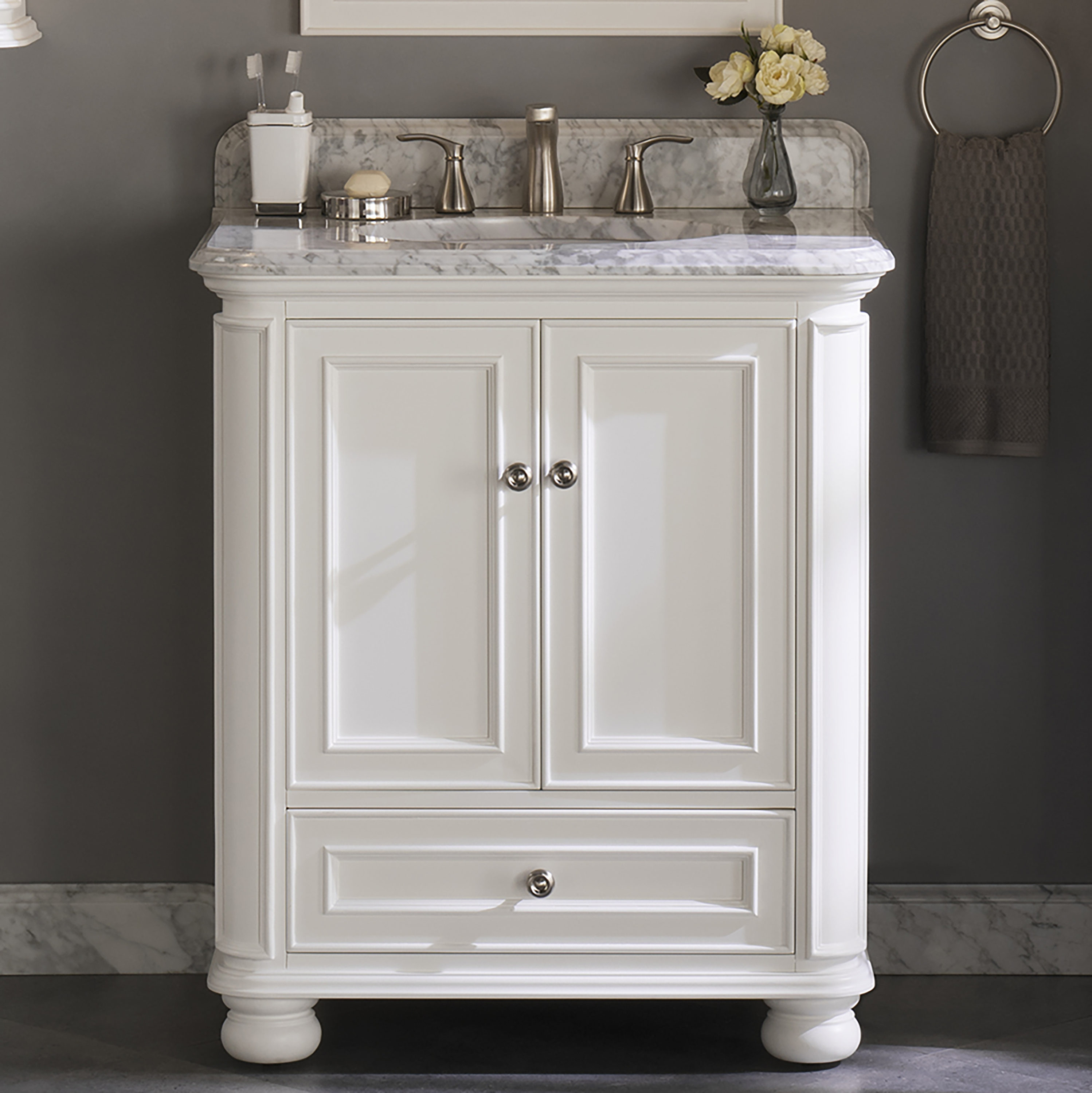 Wrightsville 30-in White Undermount Single Sink Bathroom Vanity with Natural Carrara Marble Top | - allen + roth 1116VA-30-201-900