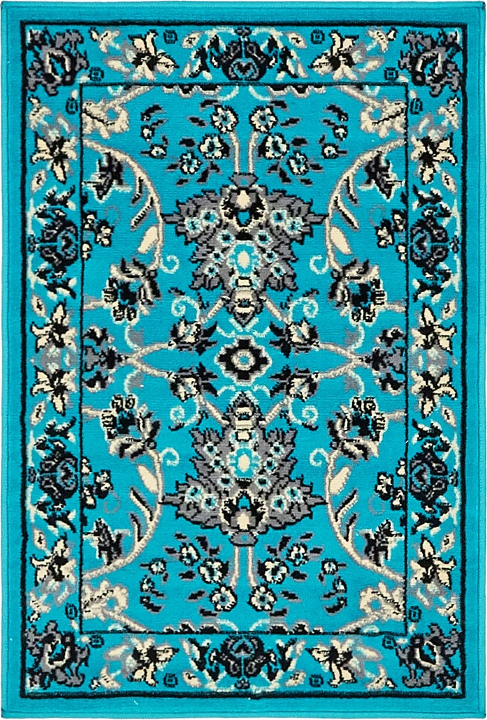 Unique Loom 3137499 Washington Sialk Hill 2 x 3 (ft) Loomed Polypropylene Turquoise/Ivory Rectangular Indoor Floral/Botanical Area rug