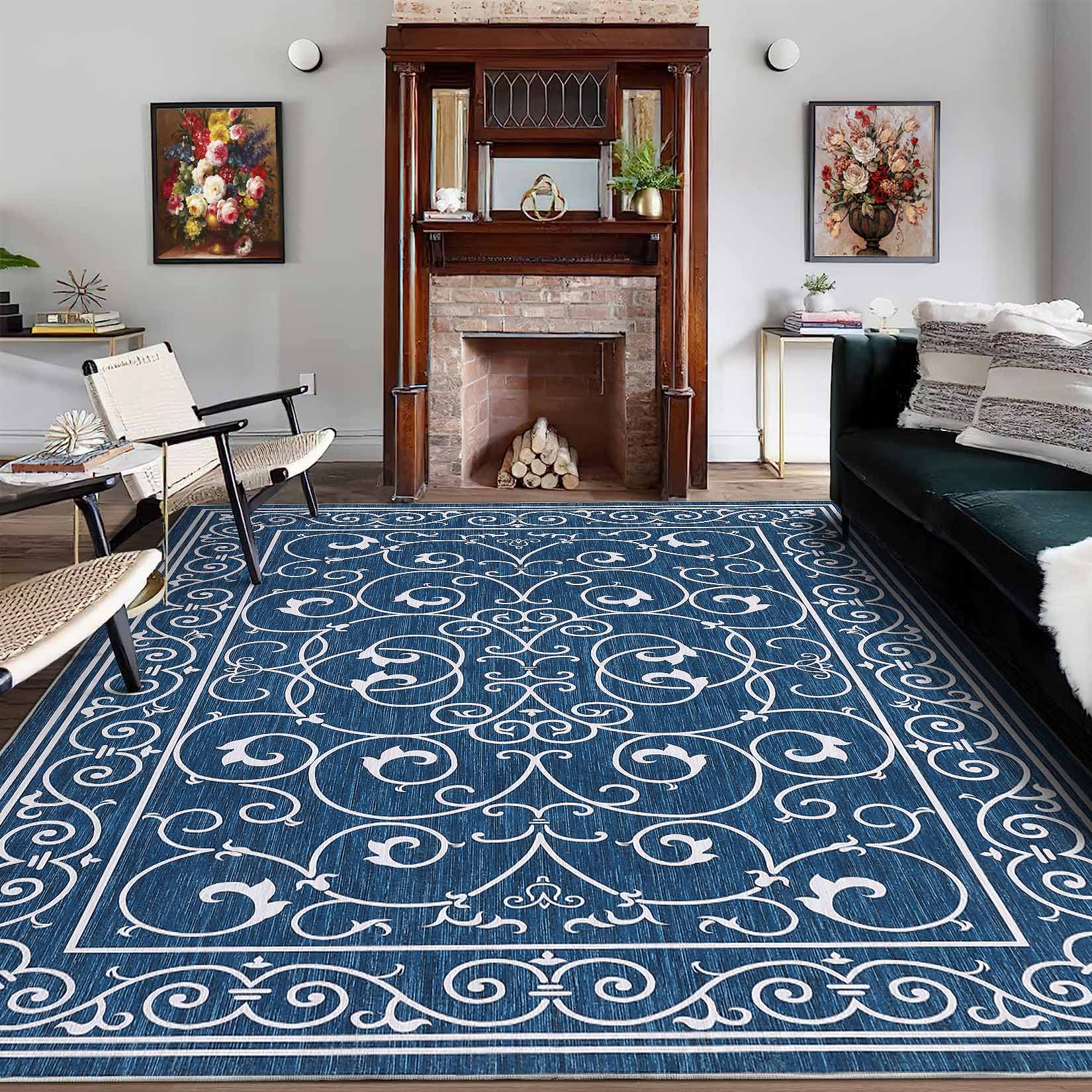Garvee YXY-LO-PHO-14EEP3AV 9 x 12 (ft) Loomed Blue Rectangular Indoor Floral/Botanical Vintage Machine washable Area rug