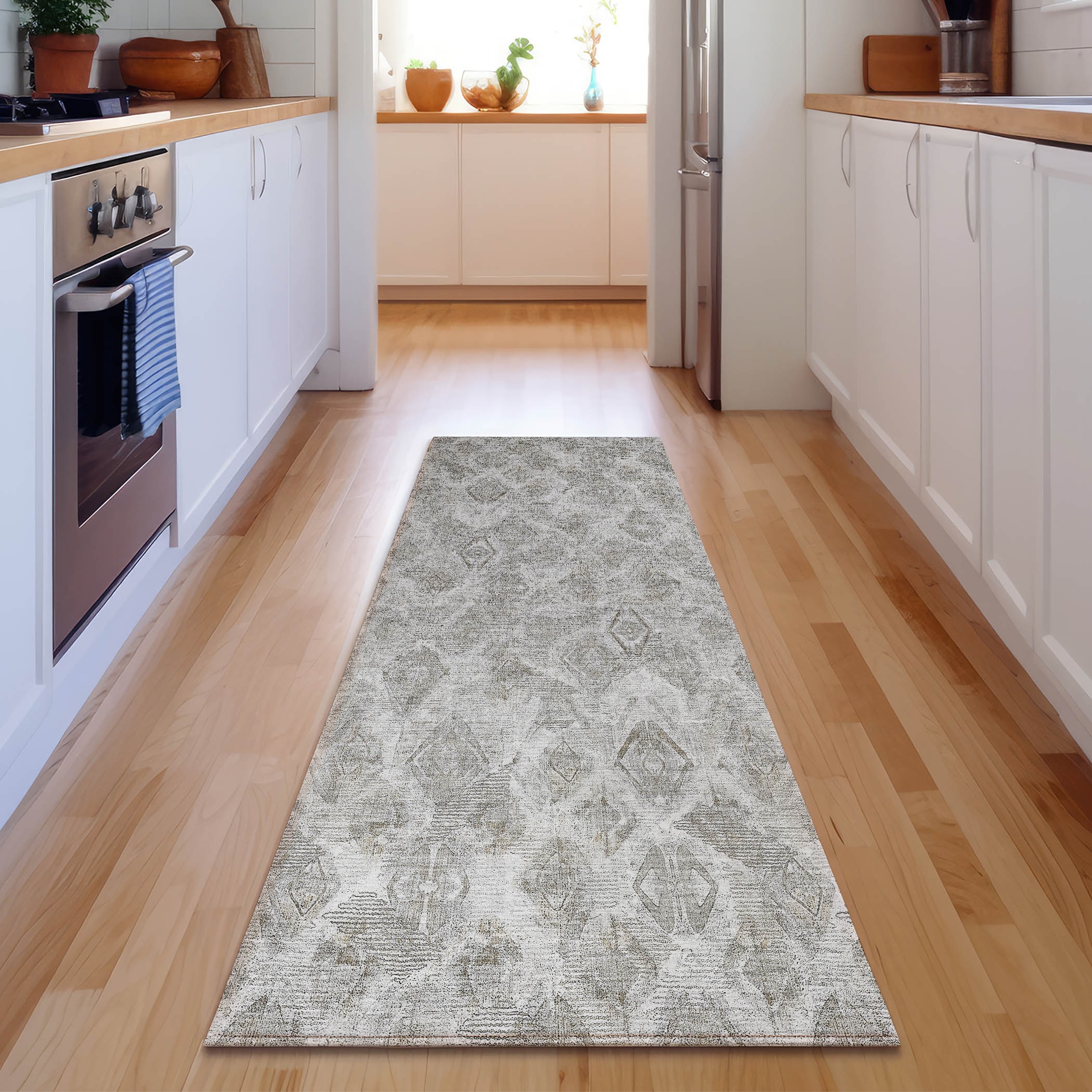 Addison Rugs AMF622SV2X8 Mayfield AMF622SV 2 x 7 (ft) Polyester Silver Rectangular Indoor Geometric Machine washable Runner rug