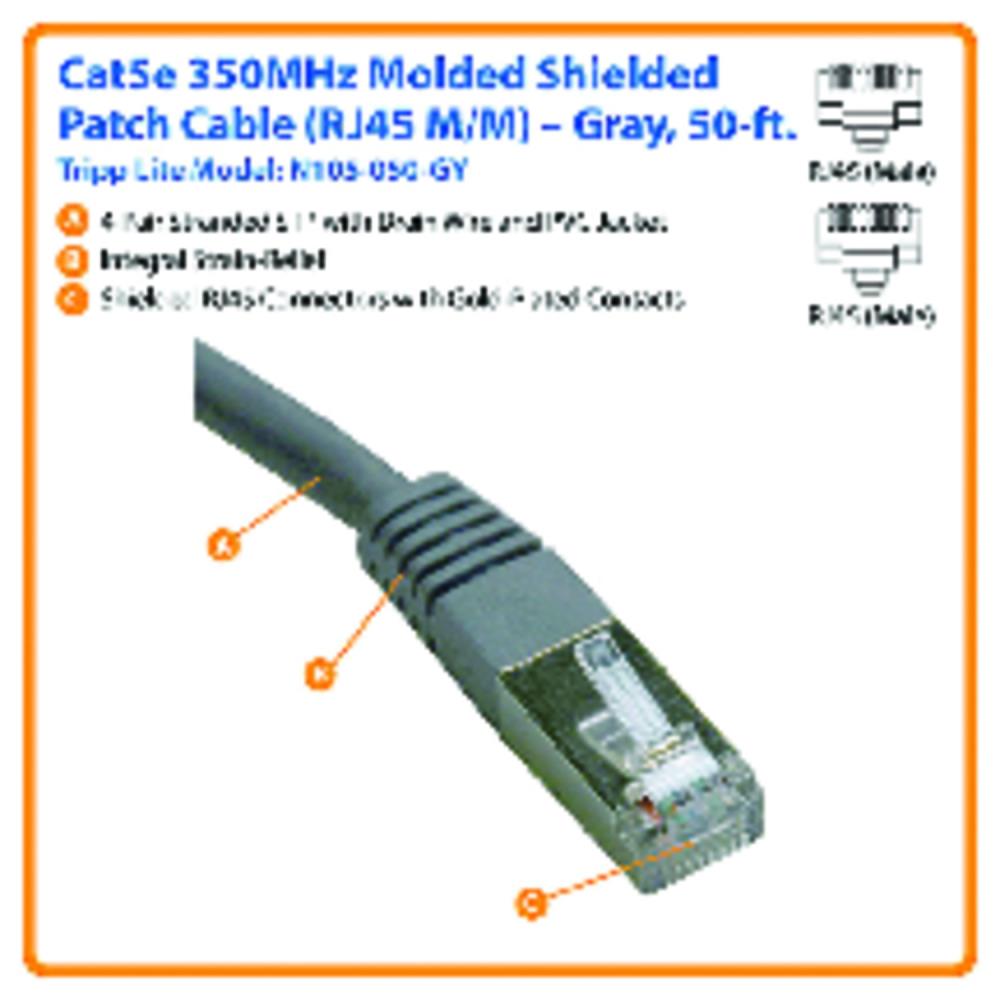 RJ45 M/M - Gray 7-ft. N001-007-GY Tripp Lite Cat5e 350MHz Snagless Molded Patch Cable 