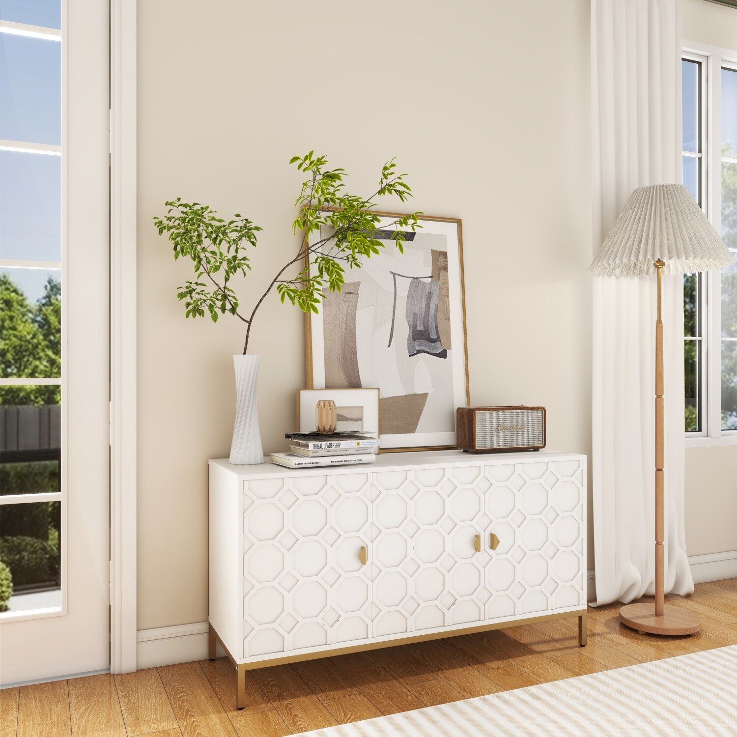 Mondawe 29.5 in. 3-Door Accent Cabinet, White