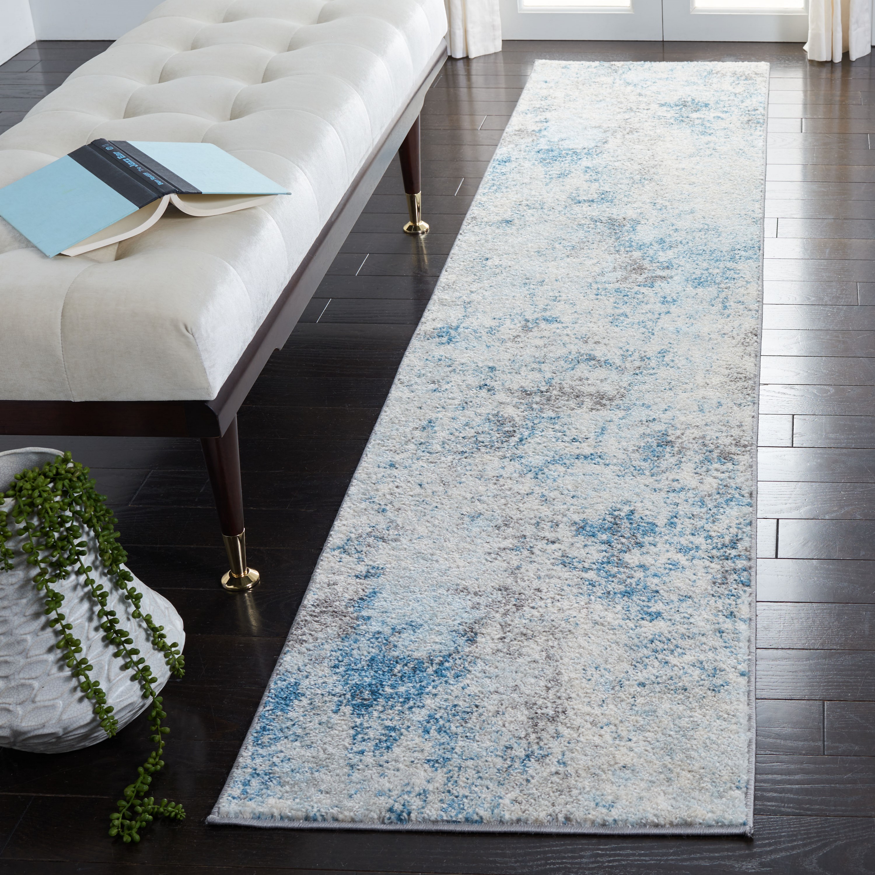 Safavieh TUL209A-211 Tulum Ilze 2 x 11 (ft) Loomed Polypropylene Ivory/Blue Rectangular Indoor Abstract Bohemian/Eclectic Runner rug