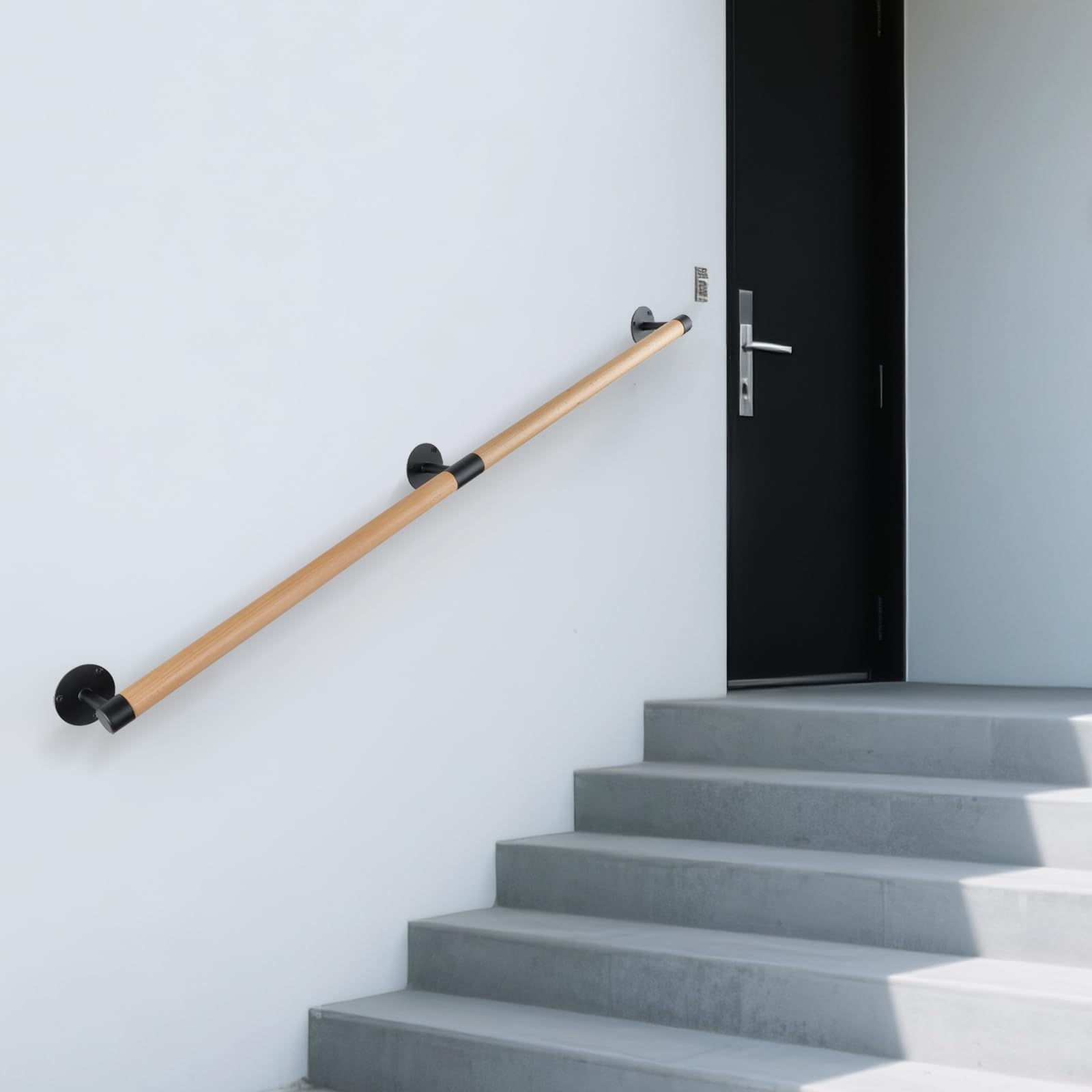 Aoibox 4 ft Wall Mount Beech Wood Handrail with Metal Brackets for ...
