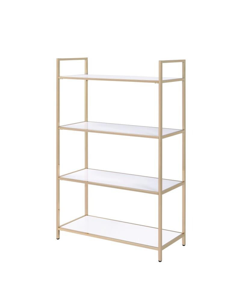 ACME FURNITURE Ottey White High Gloss and Gold Metal 4-Shelf