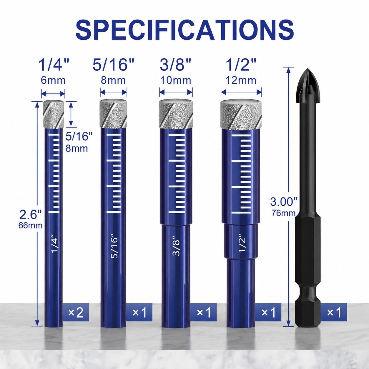 SenQWFa 6 Piece Diamond Drill Bit Set for Porcelain Tile Ceramic Glass ...