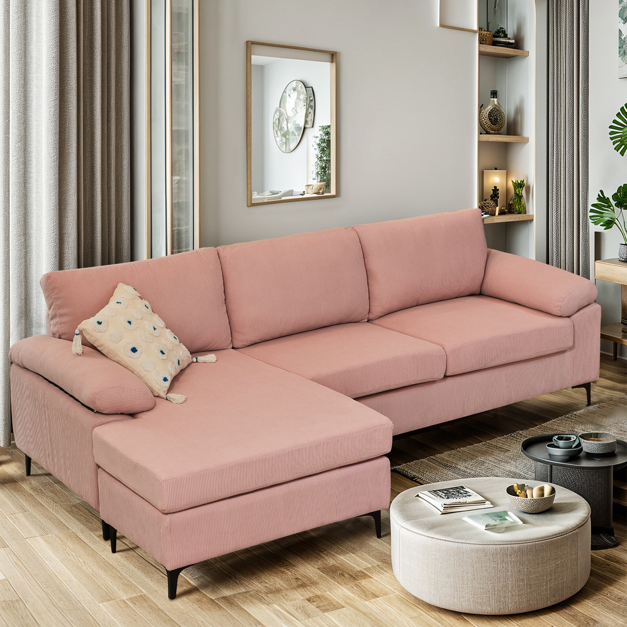 Pouuin SKM77 100.02-in Modern Pink 3 -seater Sofa