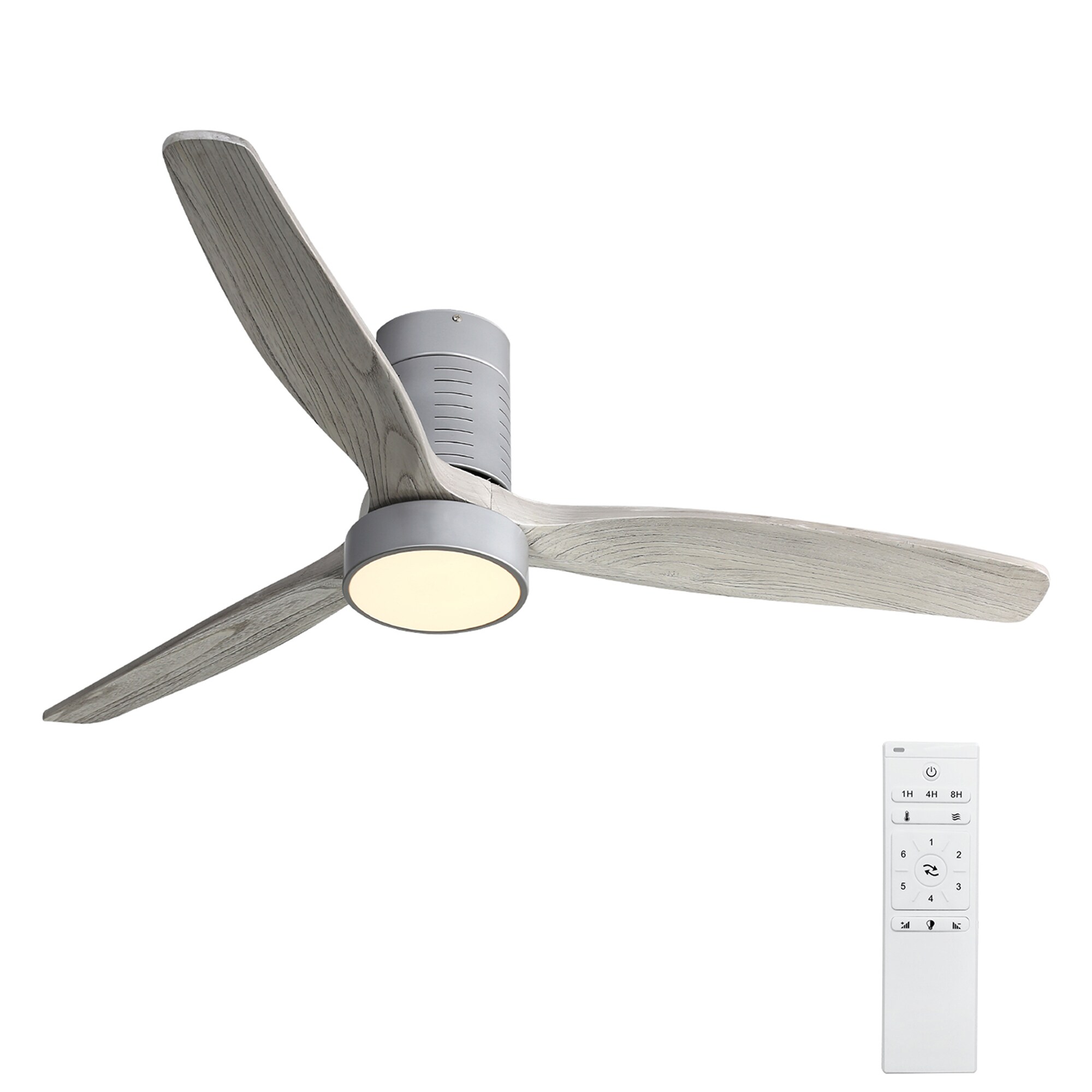ExBrite DICF0043 52-Inches Matte Silver with Solid Wood Blades Color-Changing Integrated LED Fixture Indoor Flush mount Standard Ceiling Fan With Light and Remote ( 3 -Blade)
