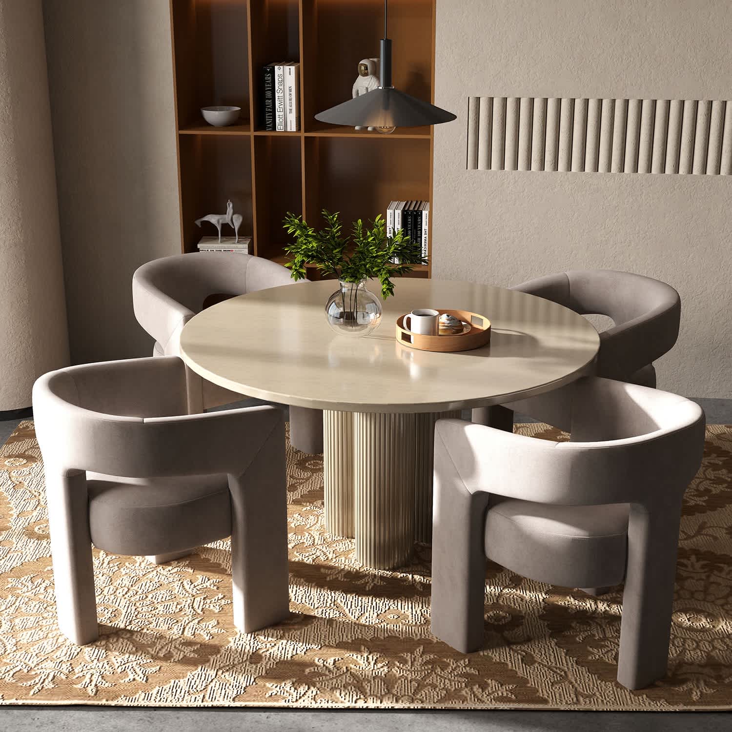 SEYNAR XY709-GREY-S4 Modern Glam Velvet Upholstered Dining Chair Open Back Accent Chair Set of 4