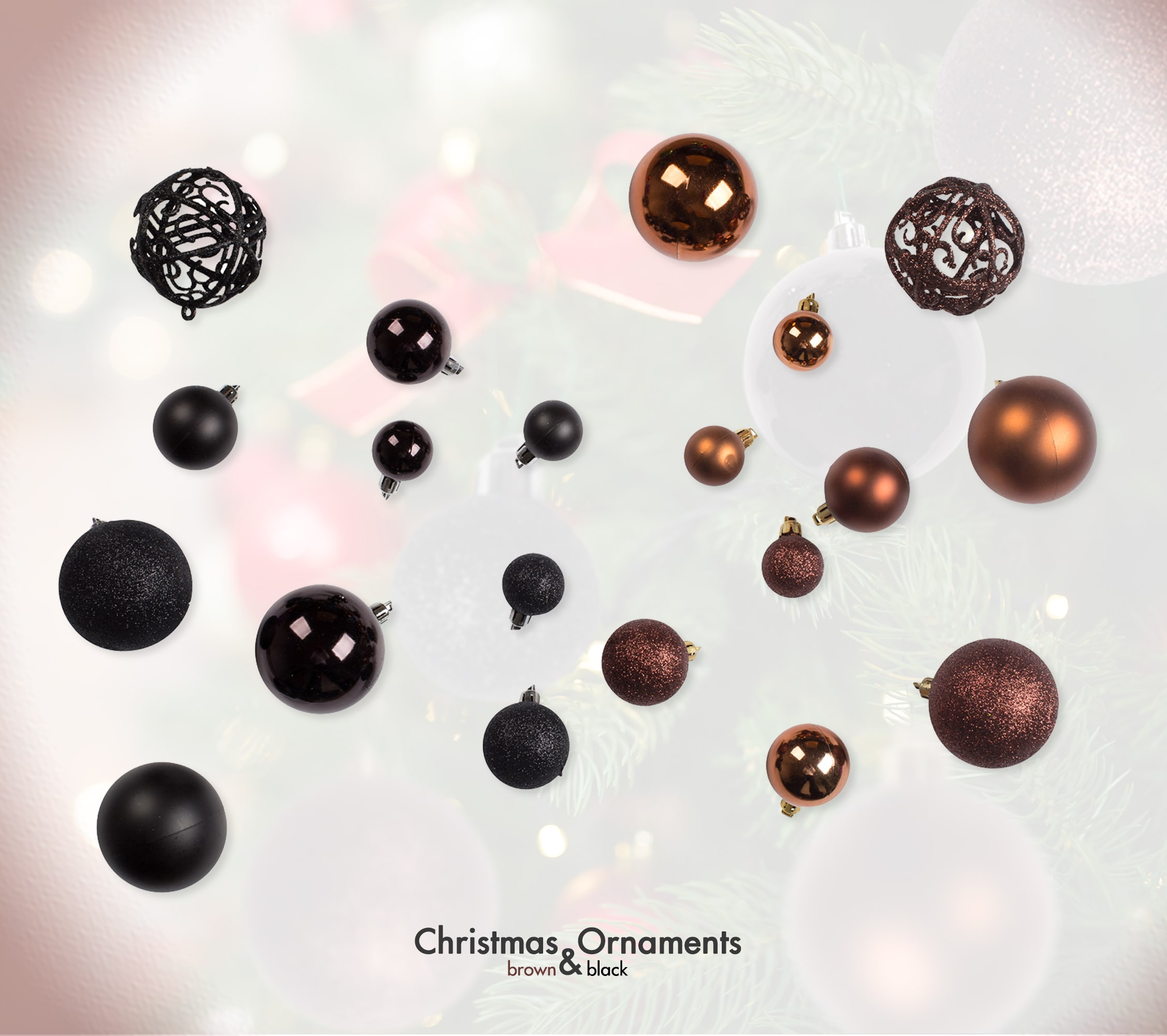 100-Pack Black and Brown Shatterproof Christmas Ornament Balls