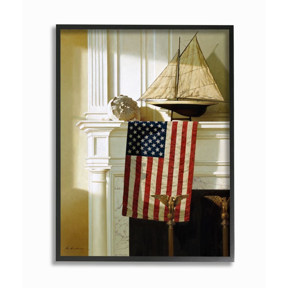 Stupell Industries AB-952-FR-24X30 Nautical Americana Mantle Realistic Traditional Painting Zhen-Huan Lu Black Framed Wood Framed 30-Inches H x 24-Inches W Cityscape Print