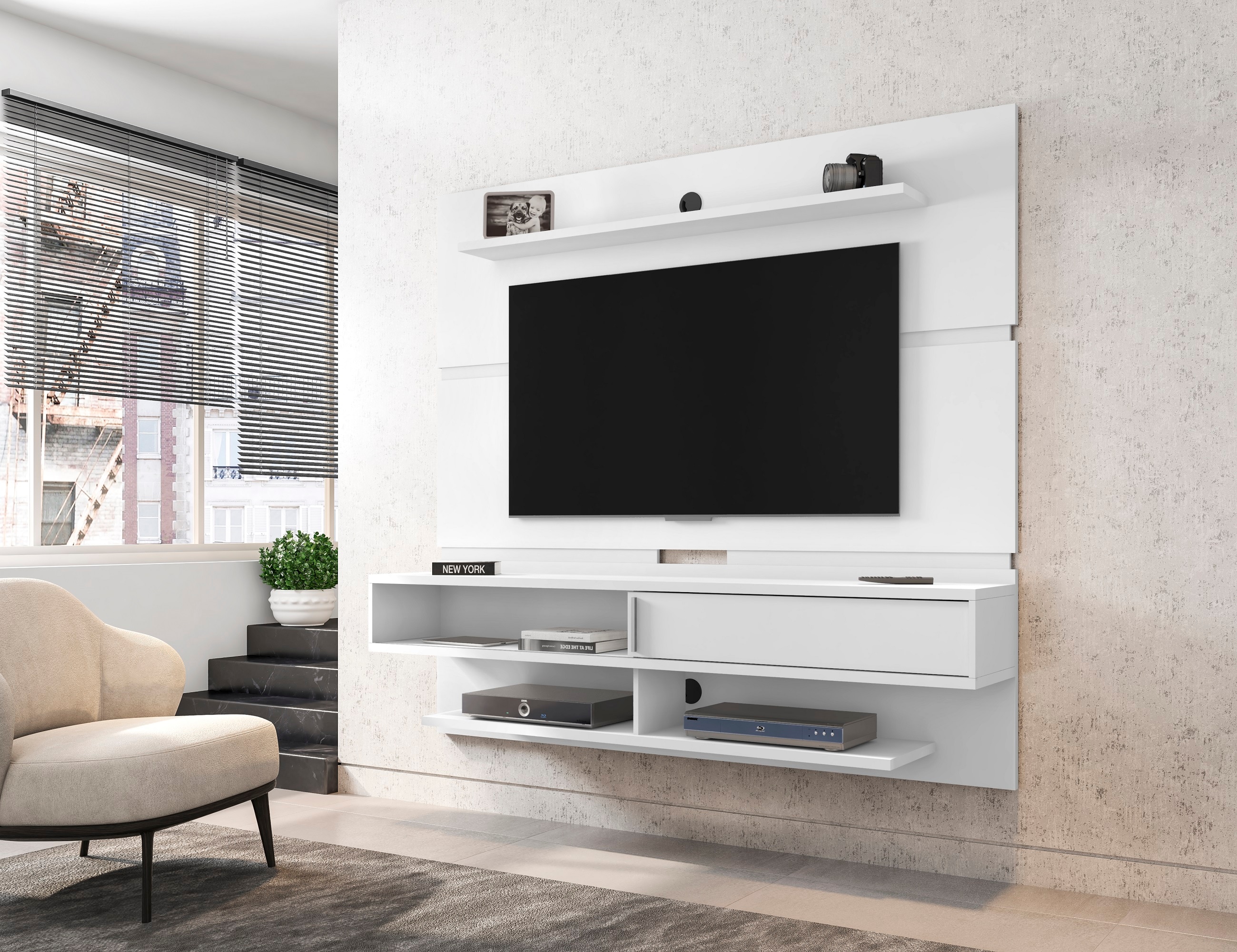 Manhattan Comfort 223BMC6 Astor Modern/Contemporary White TV panel Integrated TV Mount ( Accommodates TVs up to 60-in )