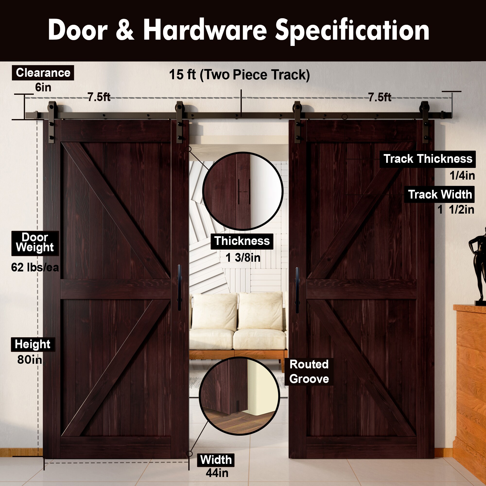 HOMACER YT2TGH180C-4480F-RD Barn-Doors - View #2