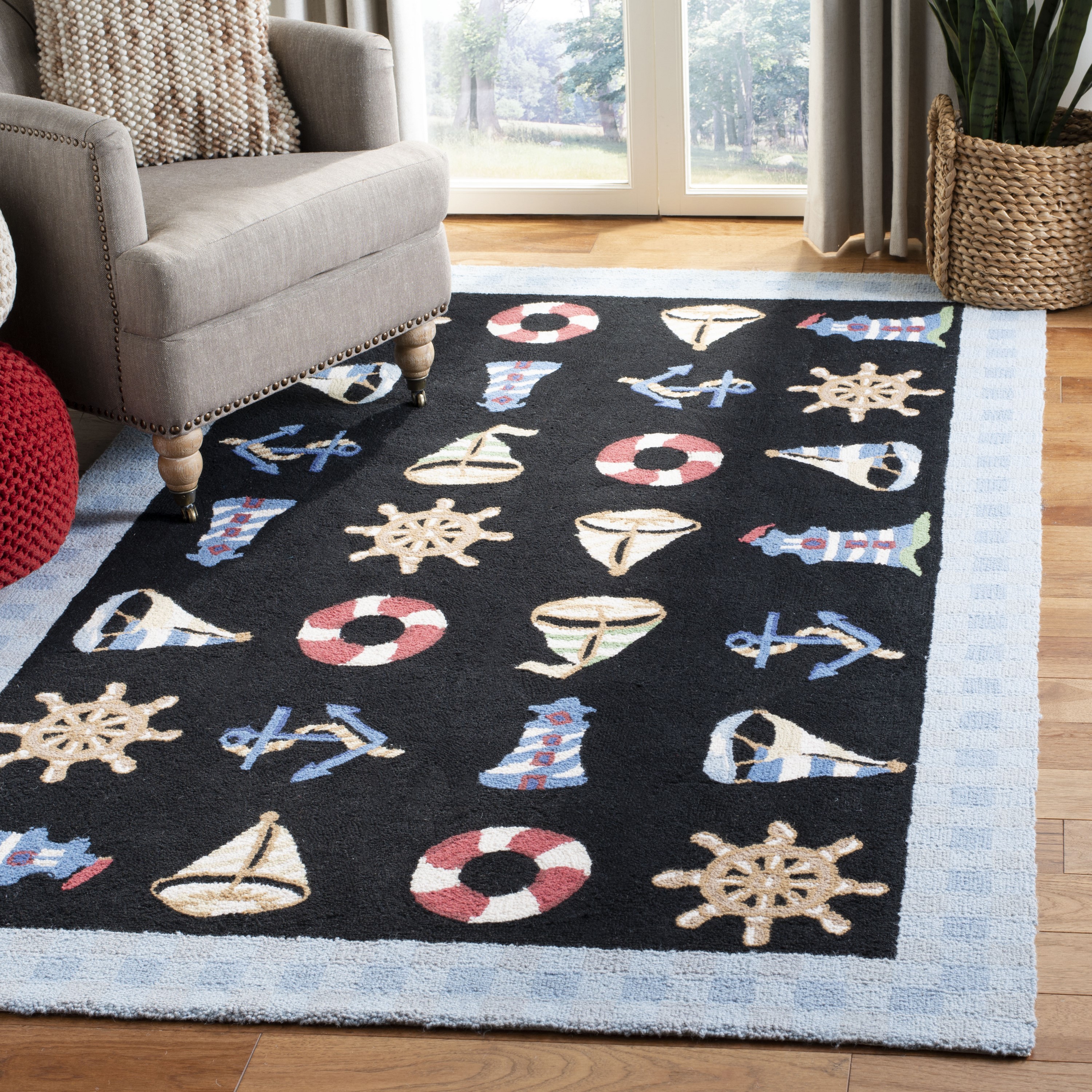 Safavieh HK239B-24 Chelsea Beach Front 3 x 4 (ft) Hooked Wool Black/Blue Rectangular Indoor Throw rug