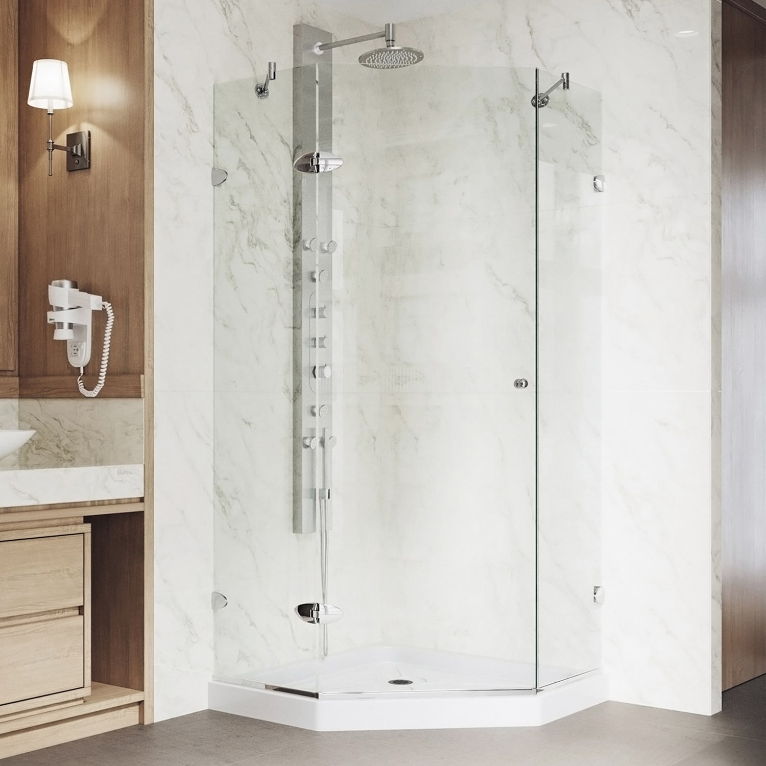VIGO VG6061CHCL36WS Verona 2 -Piece 36-in W x 36-in L x 77-in H Neo-angle Corner shower kit ( Base and Door Included Chrome Hardware Included